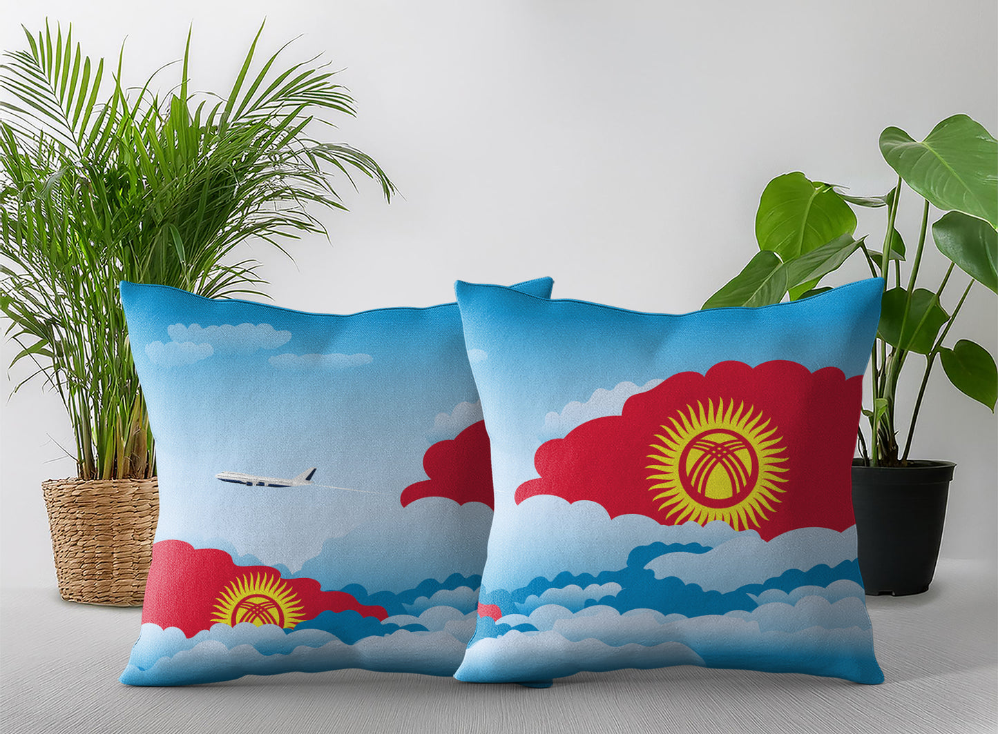 Kyrgyzstan World Airplane Day Clouds Square & Rectangle Pillow Cases | Aviation Decorative Pillow Covers