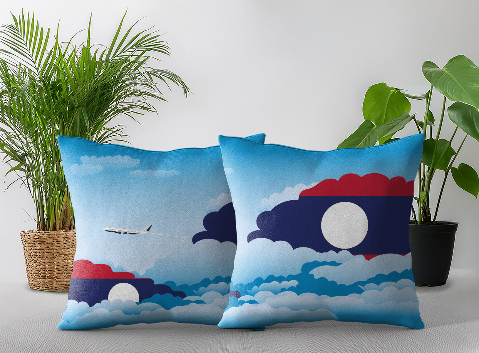 Laos World Airplane Day Clouds Square & Rectangle Pillow Cases | Aviation Decorative Pillow Covers