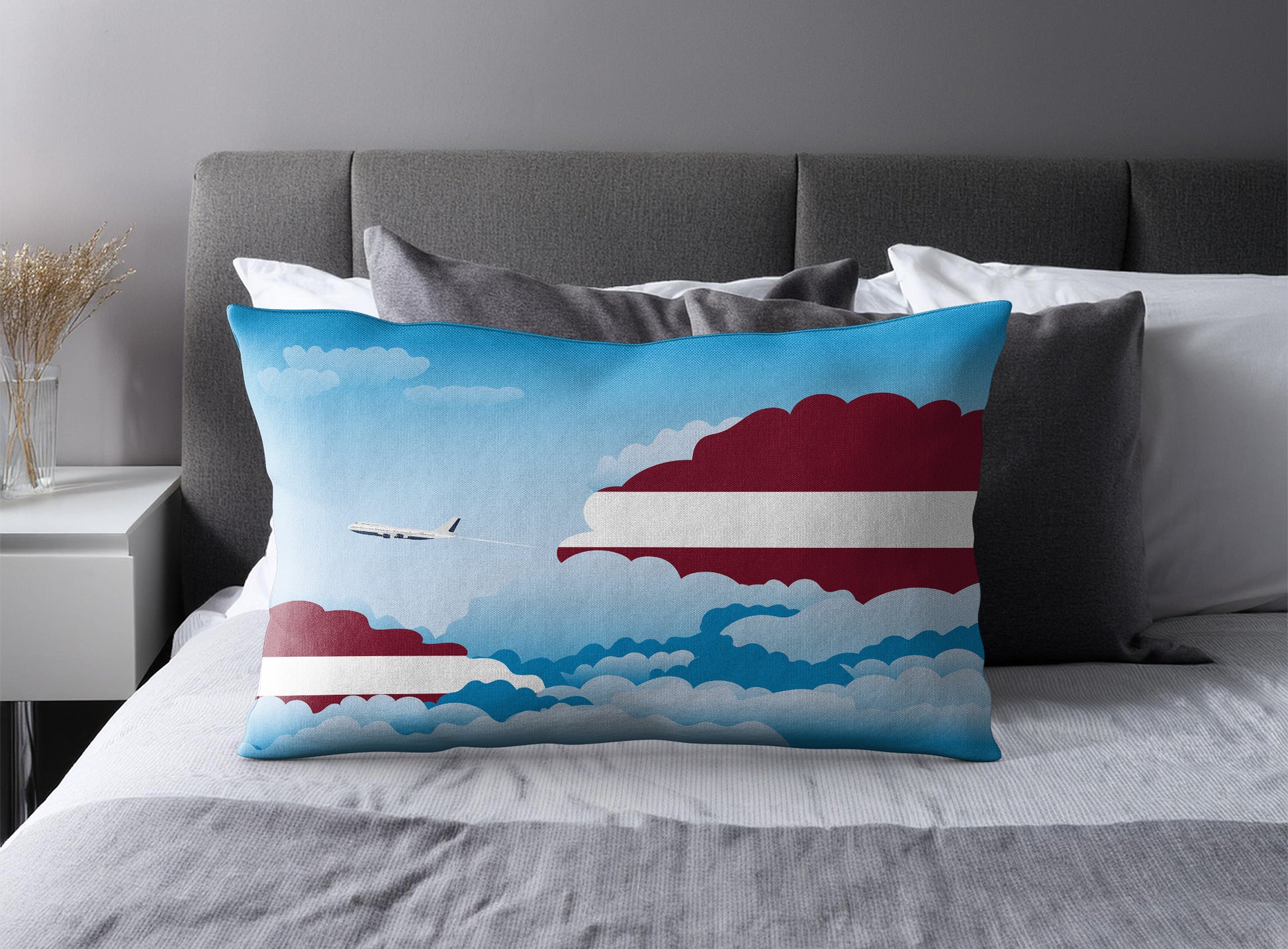 Latvia World Airplane Day Clouds Square & Rectangle Pillow Cases | Aviation Decorative Pillow Covers