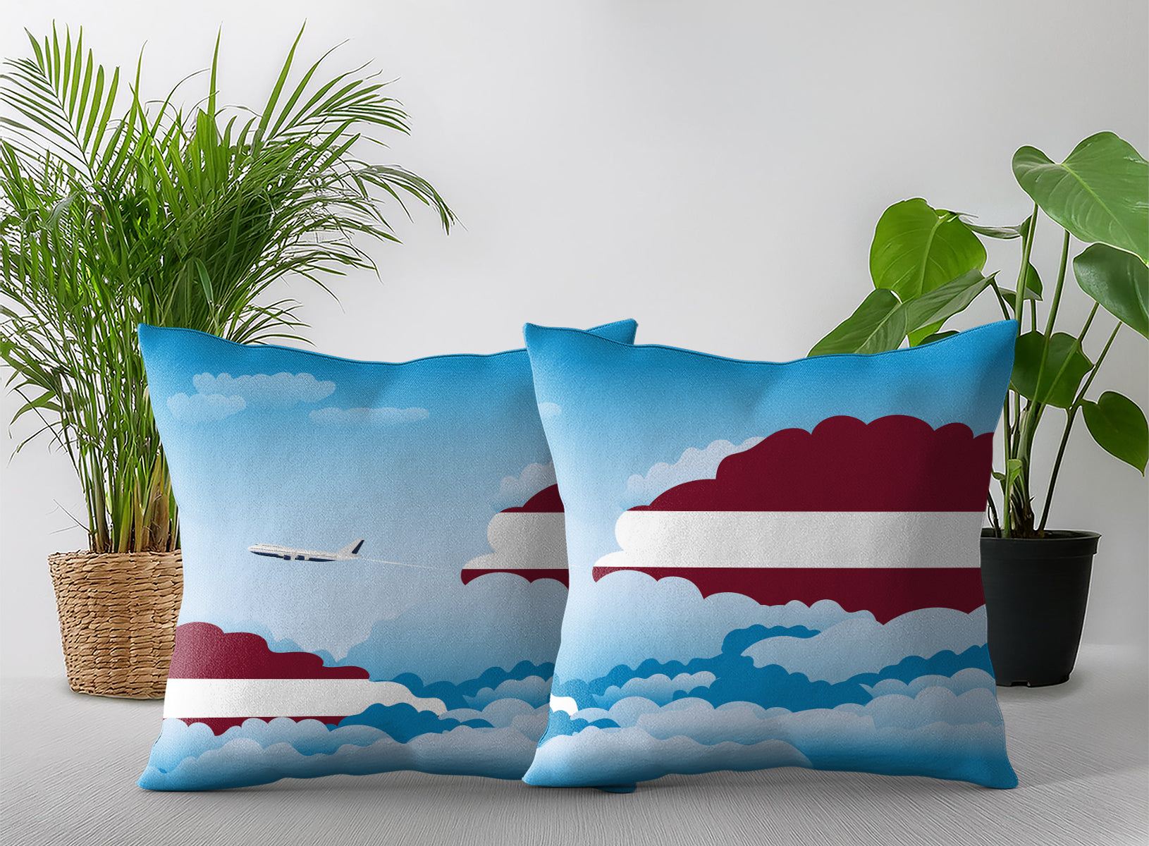 Latvia World Airplane Day Clouds Square & Rectangle Pillow Cases | Aviation Decorative Pillow Covers