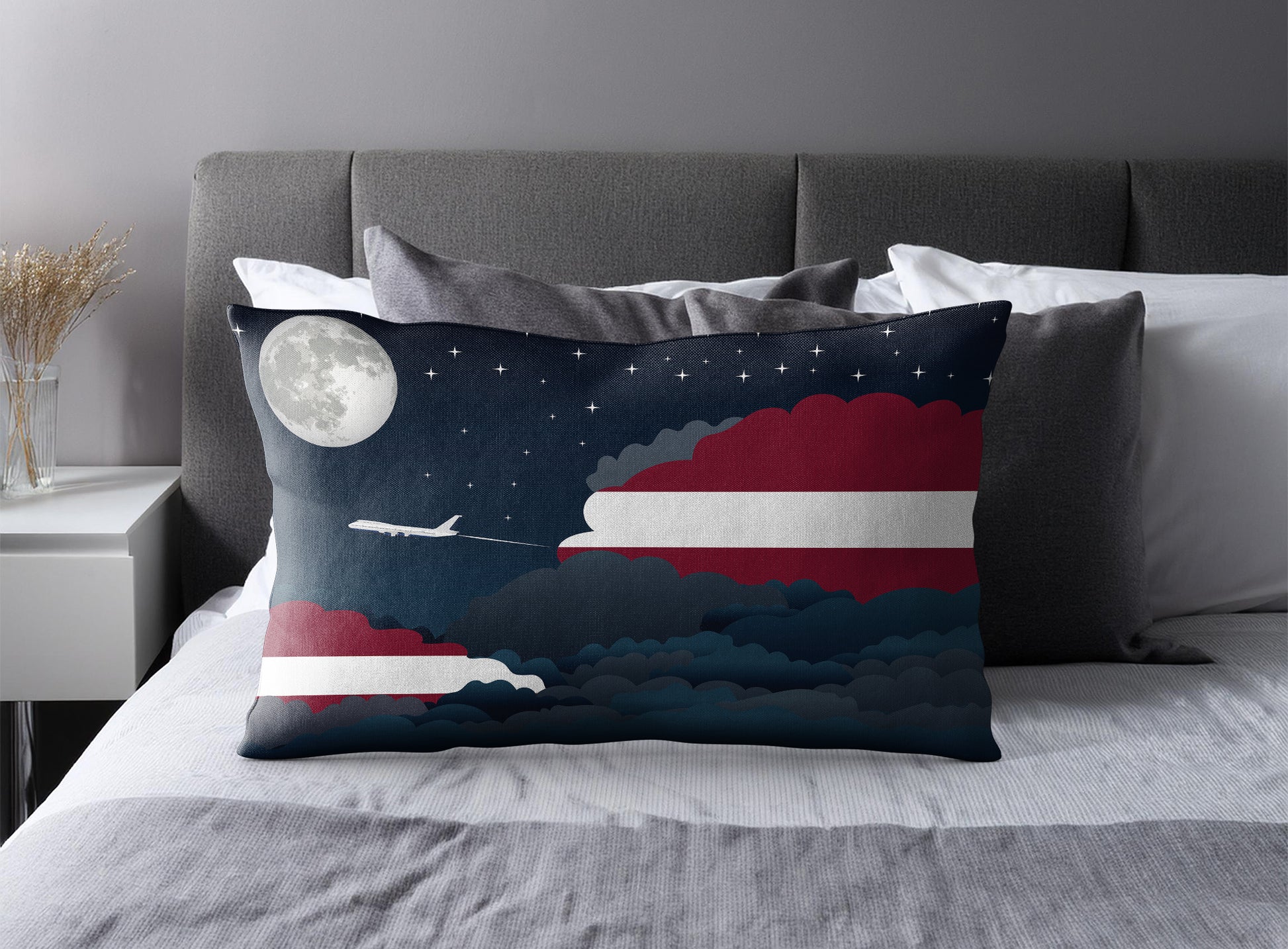 Latvia World Airplane Night Clouds Square & Rectangle Pillow Cases | Aviation Night Sky Pillow Covers
