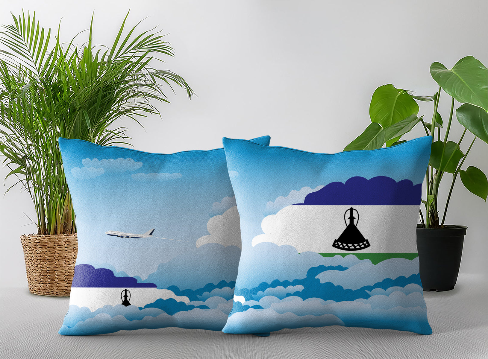 Lesotho World Airplane Day Clouds Square & Rectangle Pillow Cases | Aviation Decorative Pillow Covers