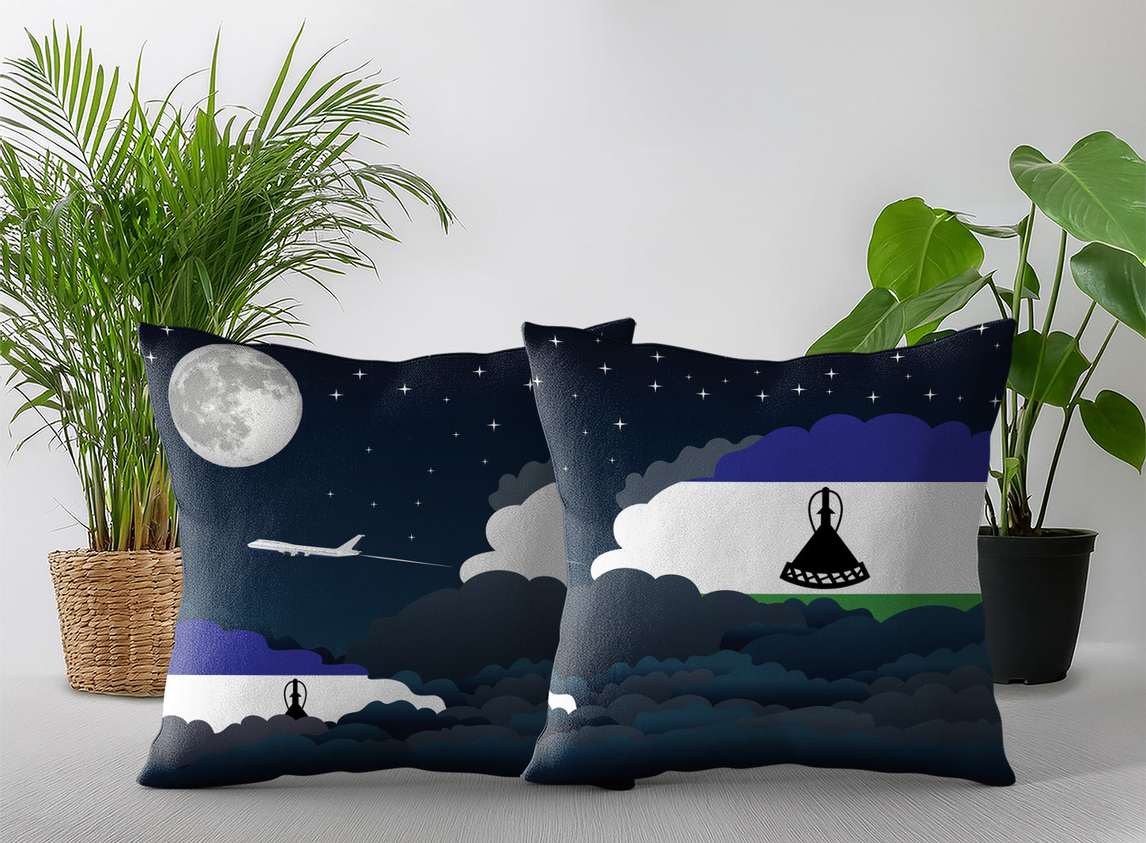 Lesotho Night Clouds Pillow Case and Pillow Throw