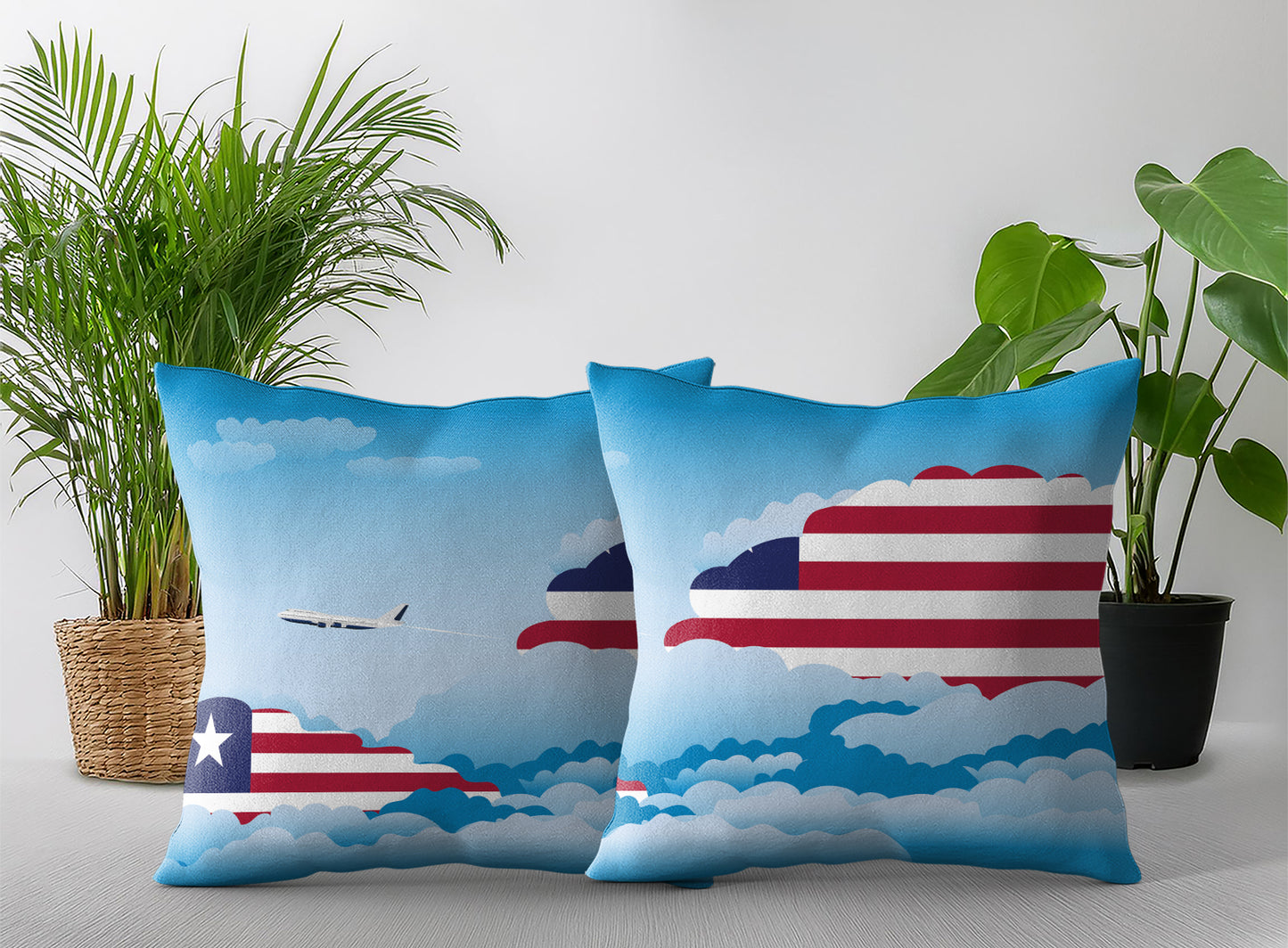 Liberia World Airplane Day Clouds Square & Rectangle Pillow Cases | Aviation Decorative Pillow Covers