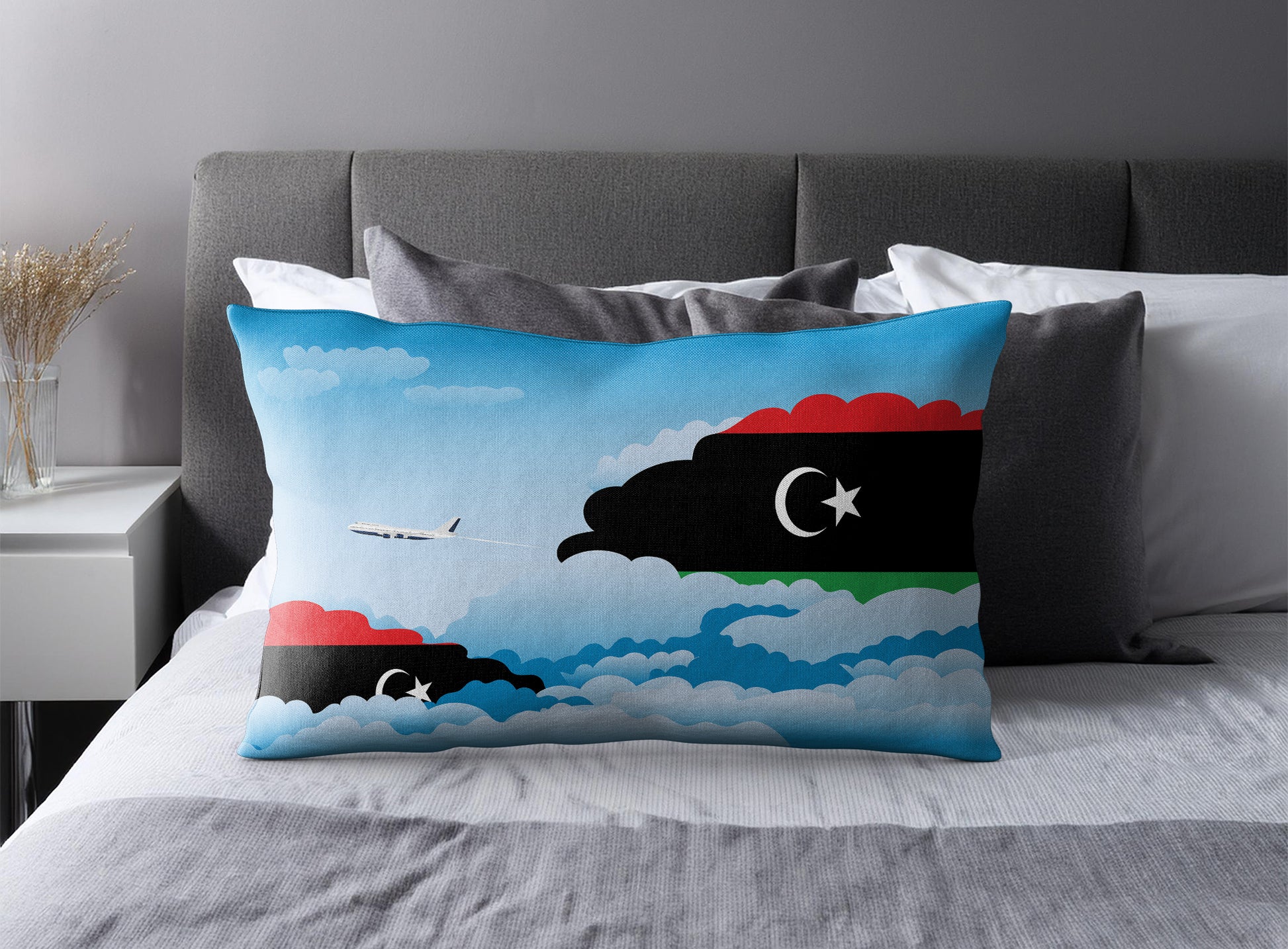 Libya World Airplane Day Clouds Square & Rectangle Pillow Cases | Aviation Decorative Pillow Covers