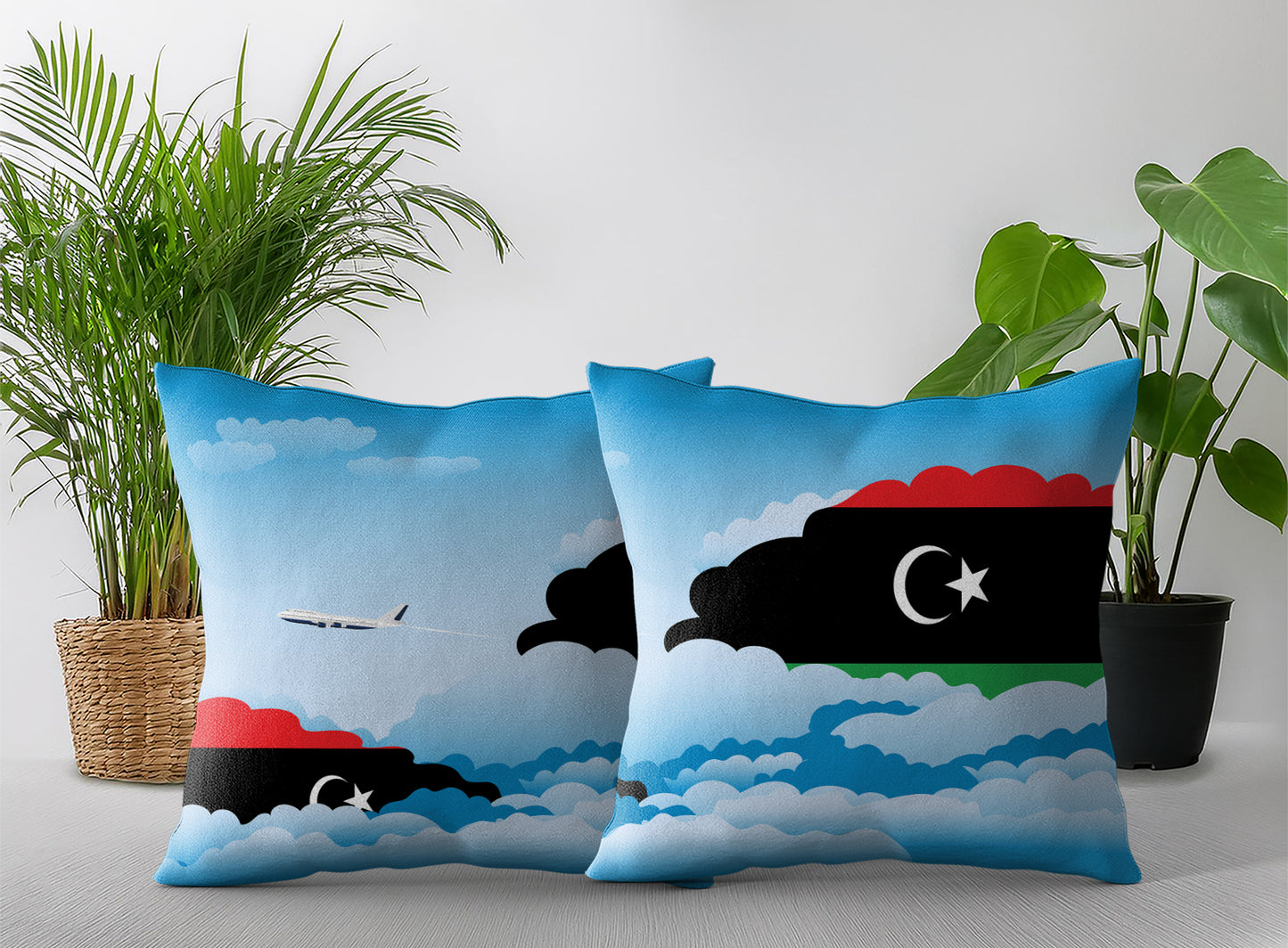 Libya World Airplane Day Clouds Square & Rectangle Pillow Cases | Aviation Decorative Pillow Covers