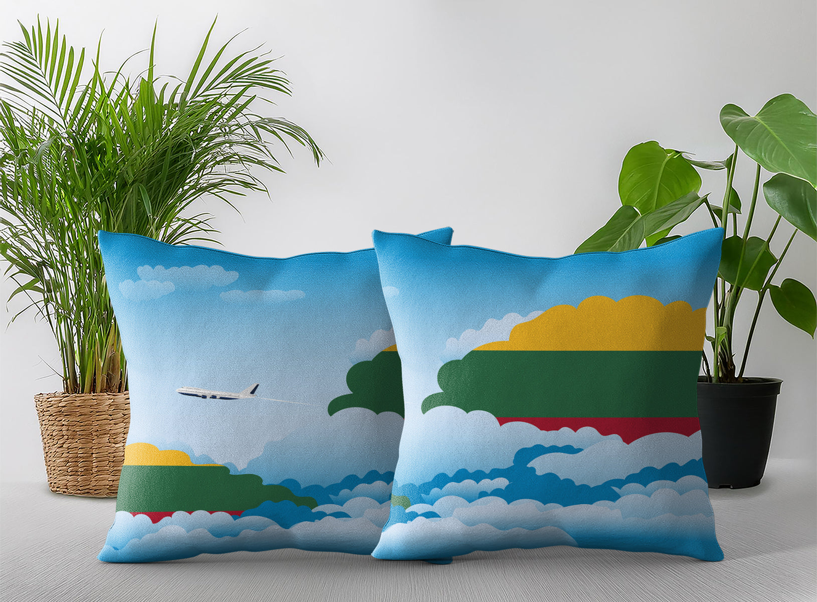 Lithuania World Airplane Day Clouds Square & Rectangle Pillow Cases | Aviation Decorative Pillow Covers
