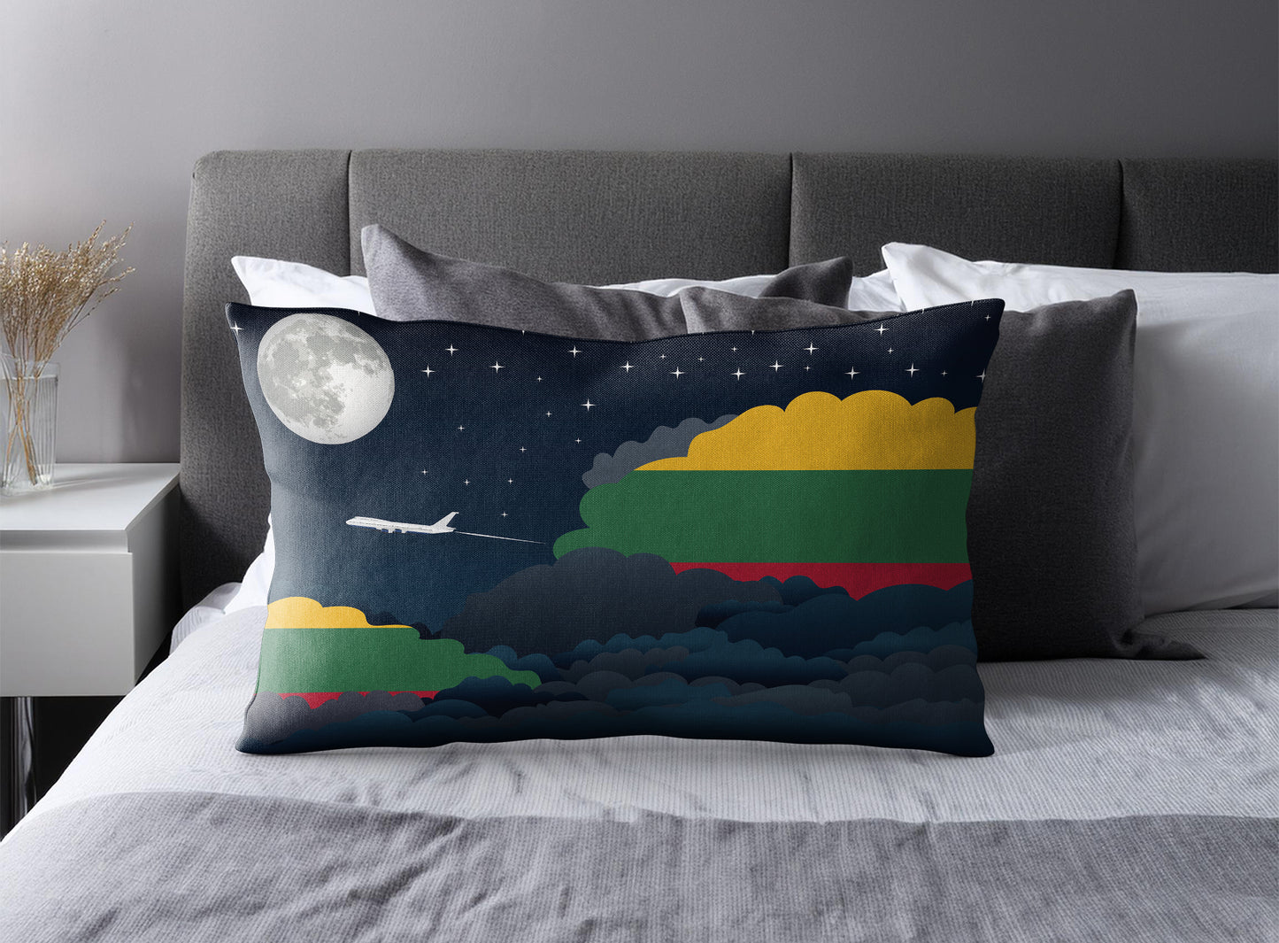 Lithuania World Airplane Night Clouds Square & Rectangle Pillow Cases | Aviation Night Sky Pillow Covers