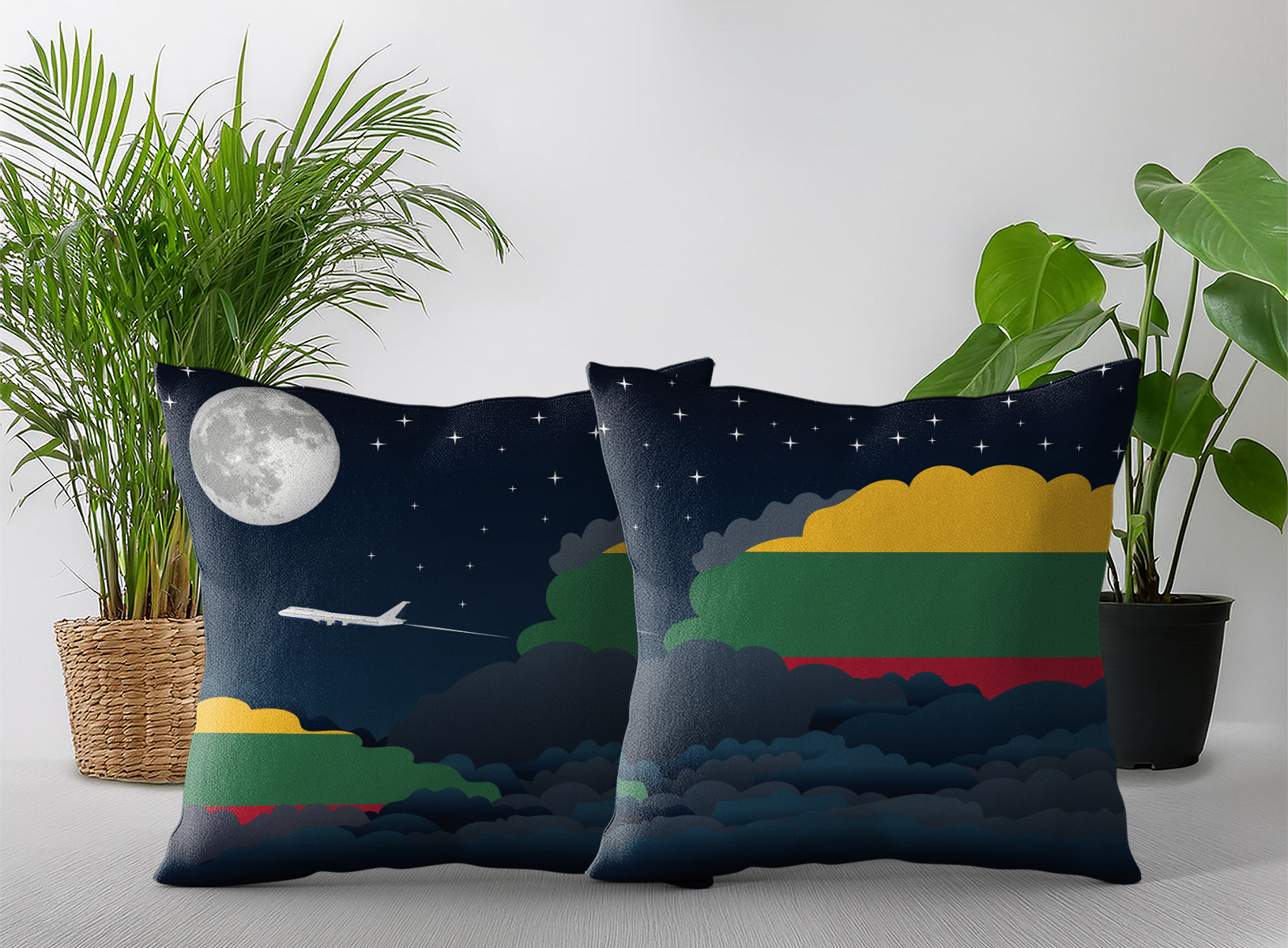 Lithuania World Airplane Night Clouds Square & Rectangle Pillow Cases | Aviation Night Sky Pillow Covers