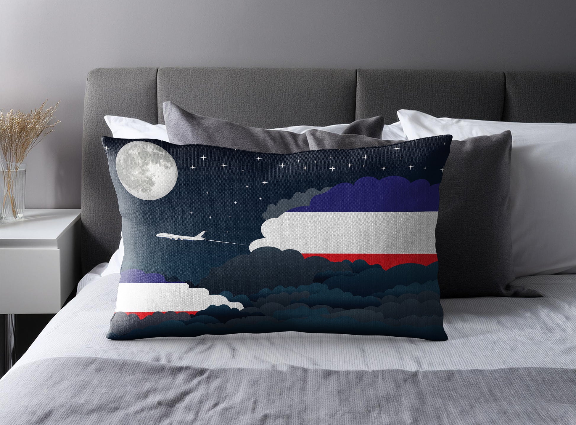 Los Altos World Airplane Night Clouds Square & Rectangle Pillow Cases | Aviation Night Sky Pillow Covers
