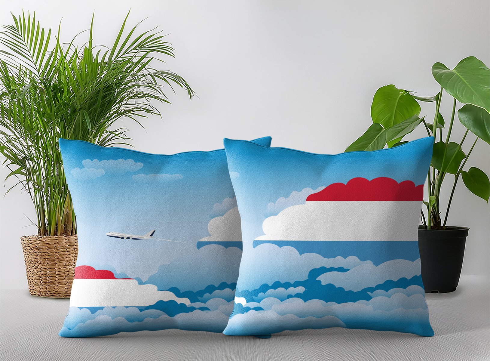 Luxembourg World Airplane Day Clouds Square & Rectangle Pillow Cases | Aviation Decorative Pillow Covers