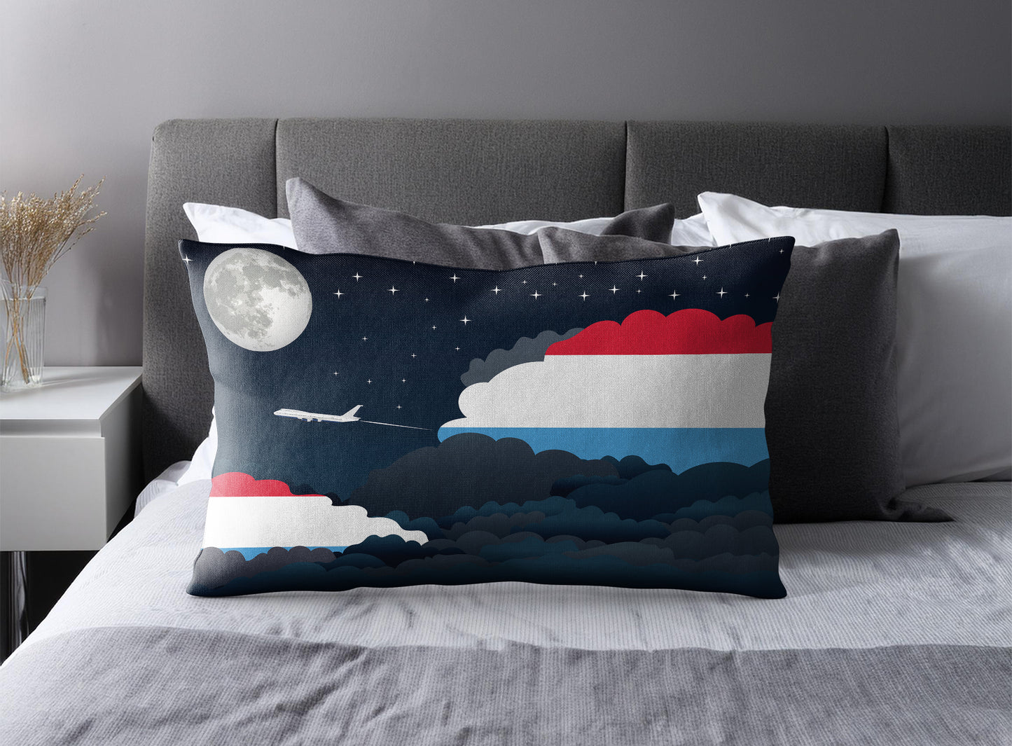 Luxembourg World Airplane Night Clouds Square & Rectangle Pillow Cases | Aviation Night Sky Pillow Covers