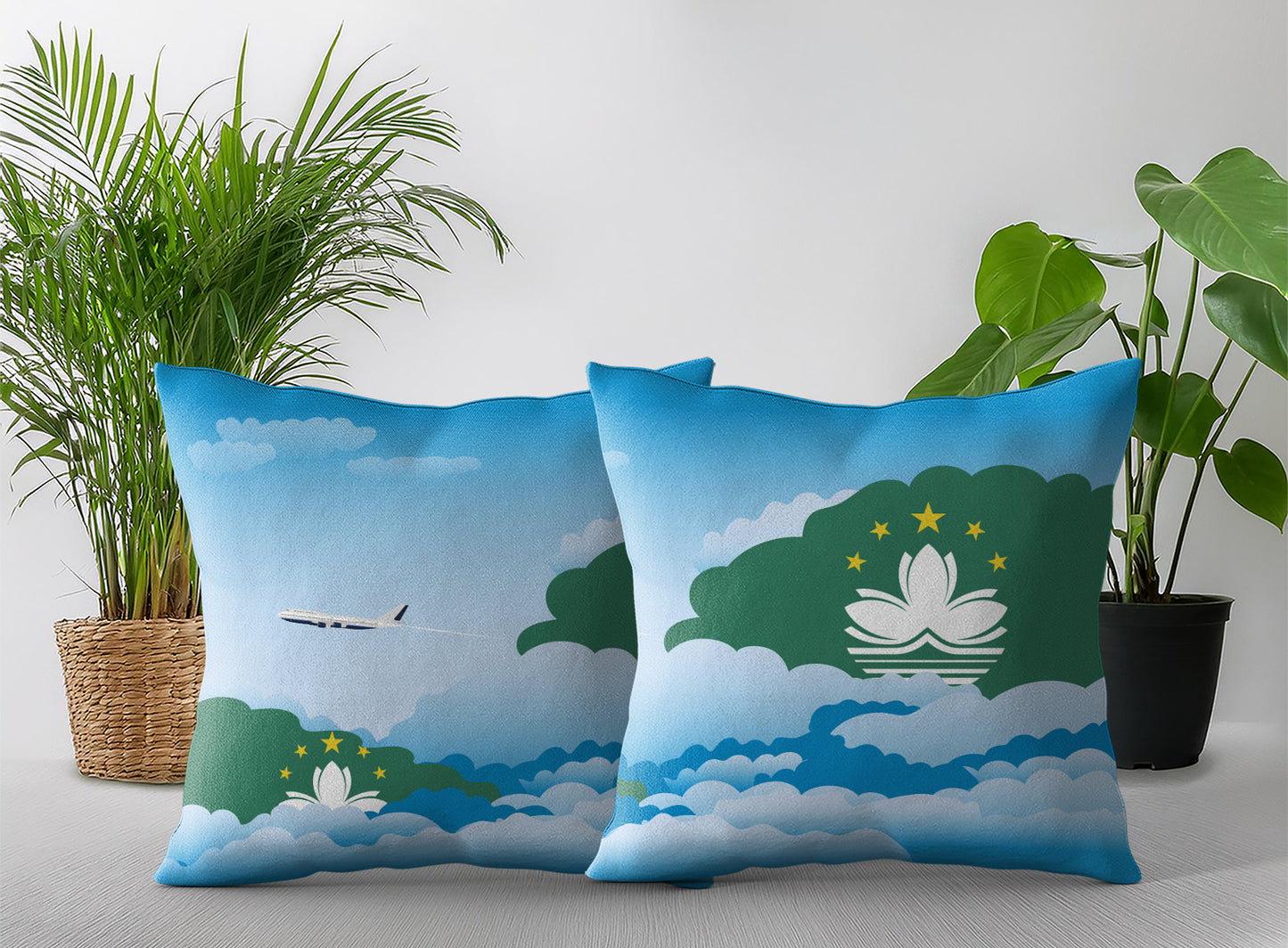 Macau World Airplane Day Clouds Square & Rectangle Pillow Cases | Aviation Decorative Pillow Covers