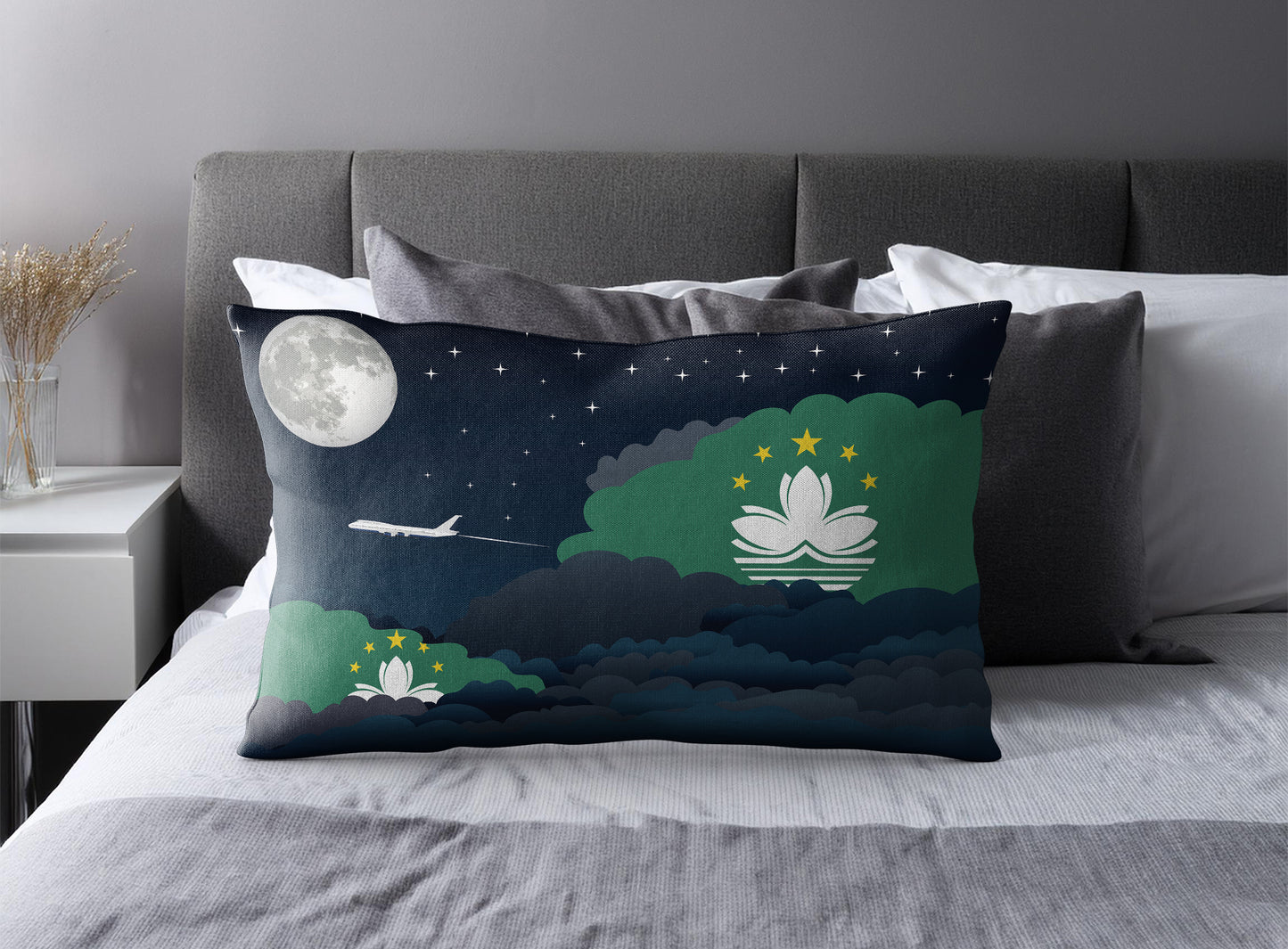 Macau World Airplane Night Clouds Square & Rectangle Pillow Cases | Aviation Night Sky Pillow Covers