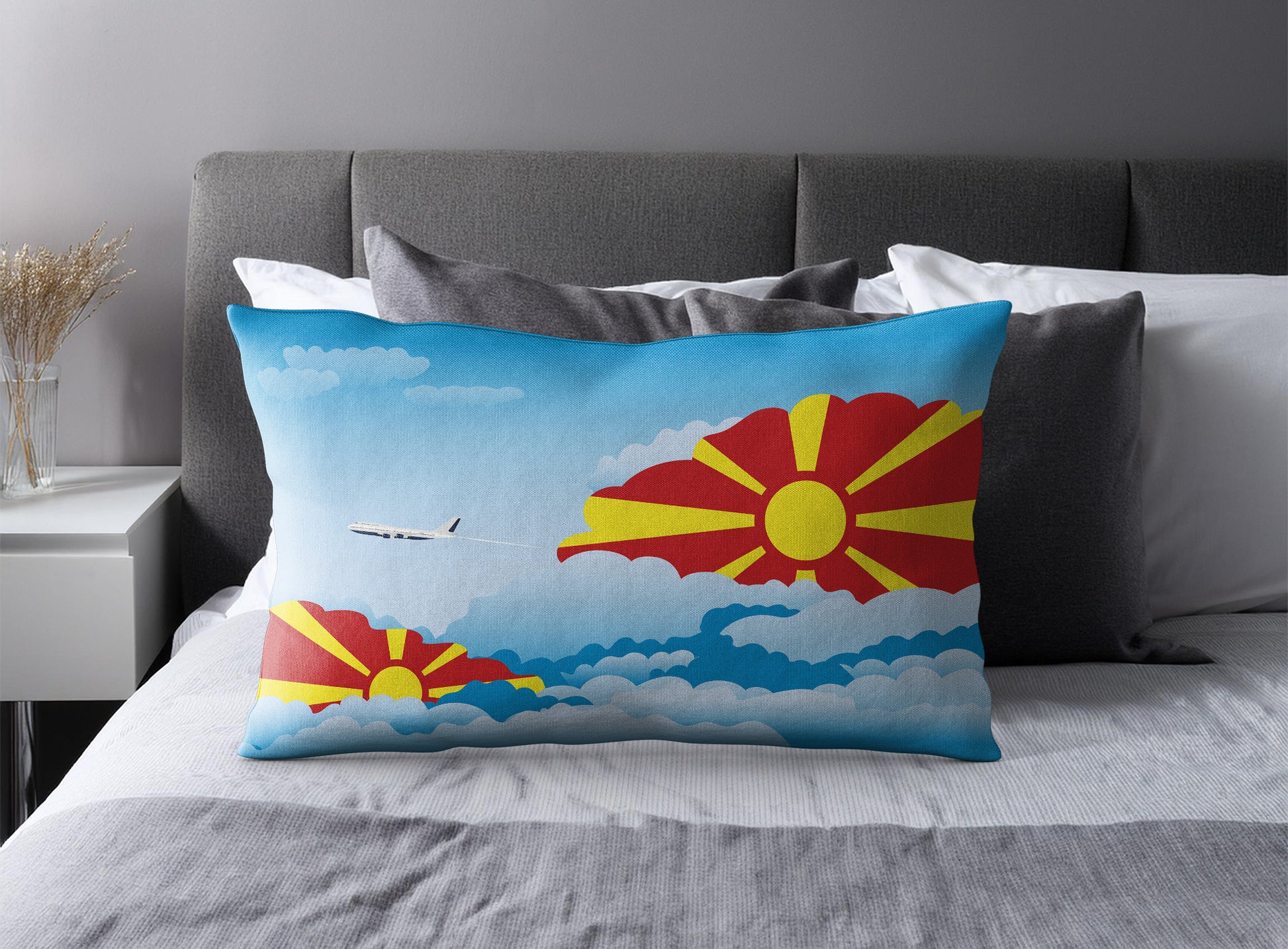 Macedonia World Airplane Day Clouds Square & Rectangle Pillow Cases | Aviation Decorative Pillow Covers
