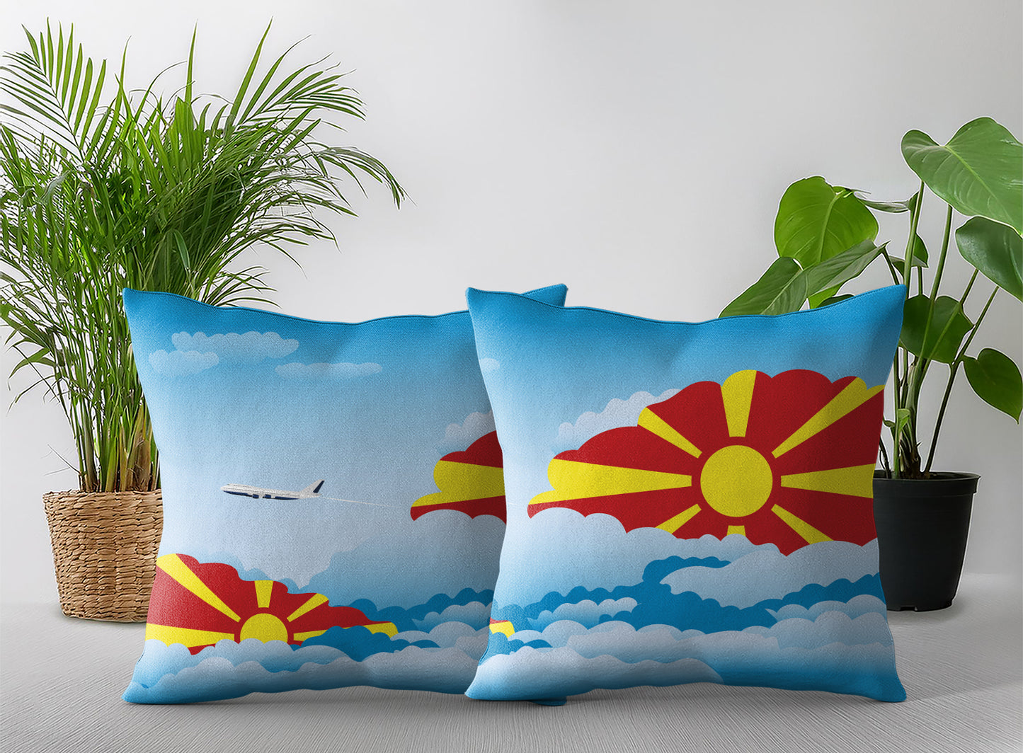 Macedonia World Airplane Day Clouds Square & Rectangle Pillow Cases | Aviation Decorative Pillow Covers