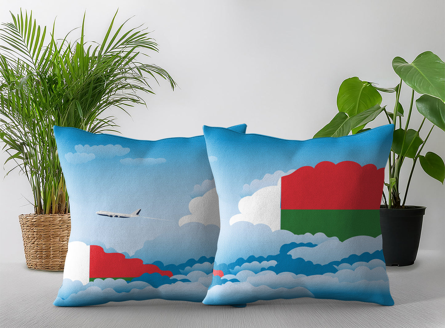 Madagascar World Airplane Day Clouds Square & Rectangle Pillow Cases | Aviation Decorative Pillow Covers