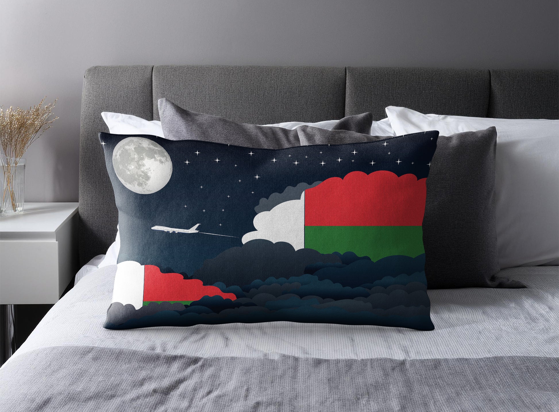 Madagascar World Airplane Night Clouds Square & Rectangle Pillow Cases | Aviation Night Sky Pillow Covers