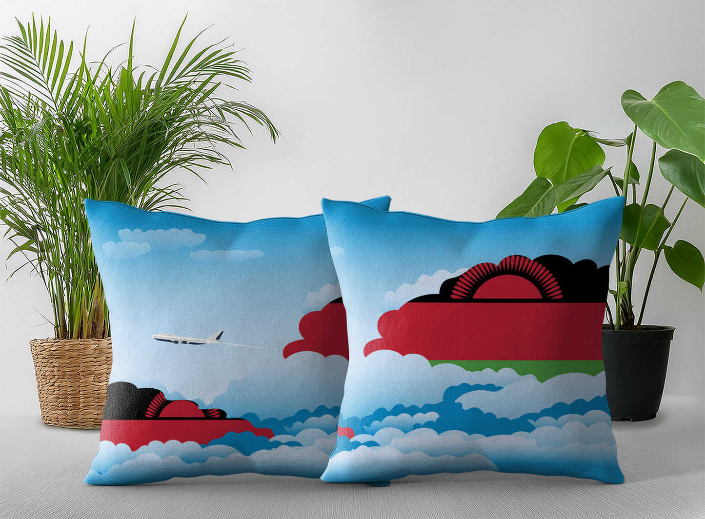 Malawi World Airplane Day Clouds Square & Rectangle Pillow Cases | Aviation Decorative Pillow Covers