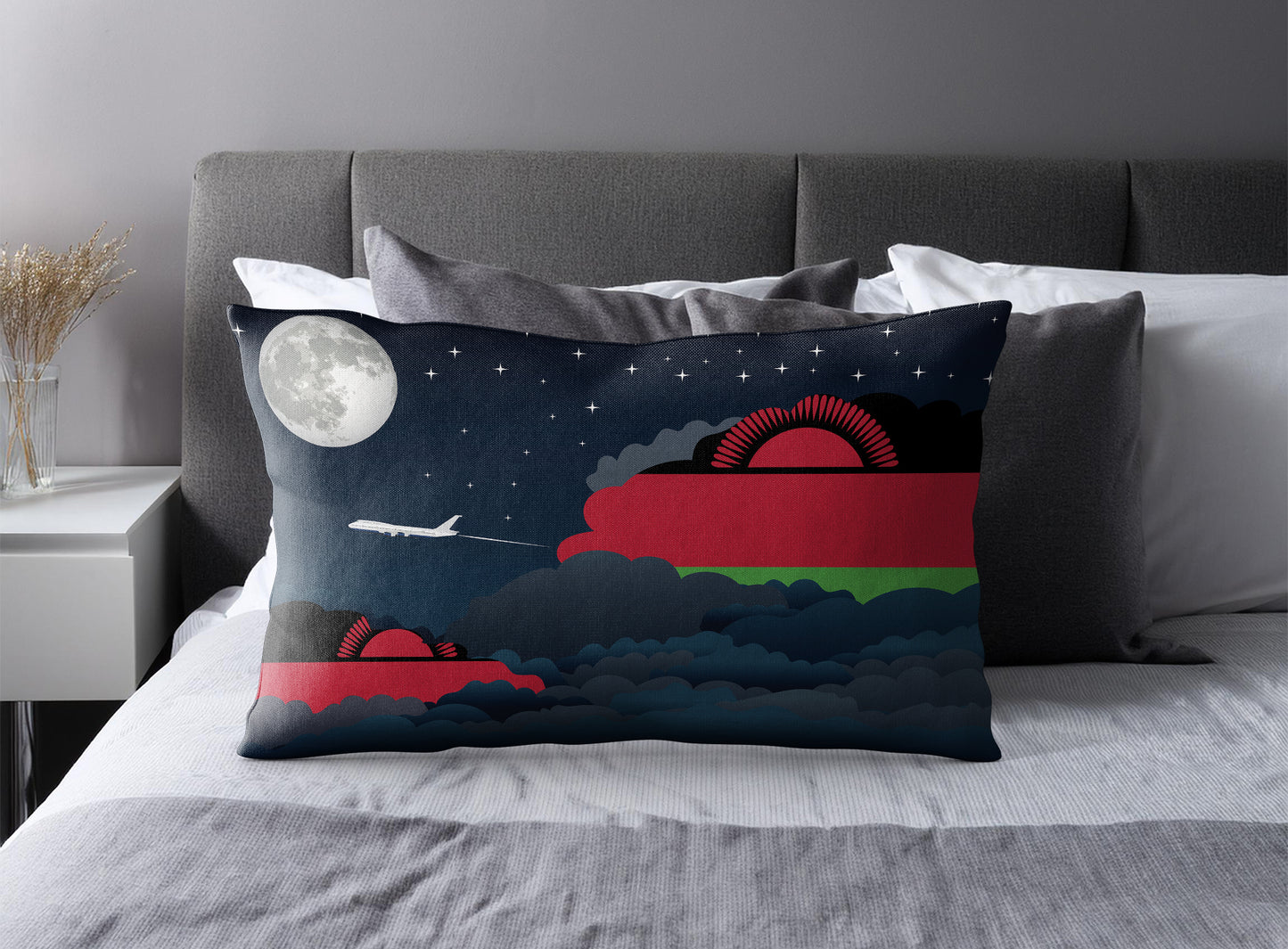 Malawi World Airplane Night Clouds Square & Rectangle Pillow Cases | Aviation Night Sky Pillow Covers