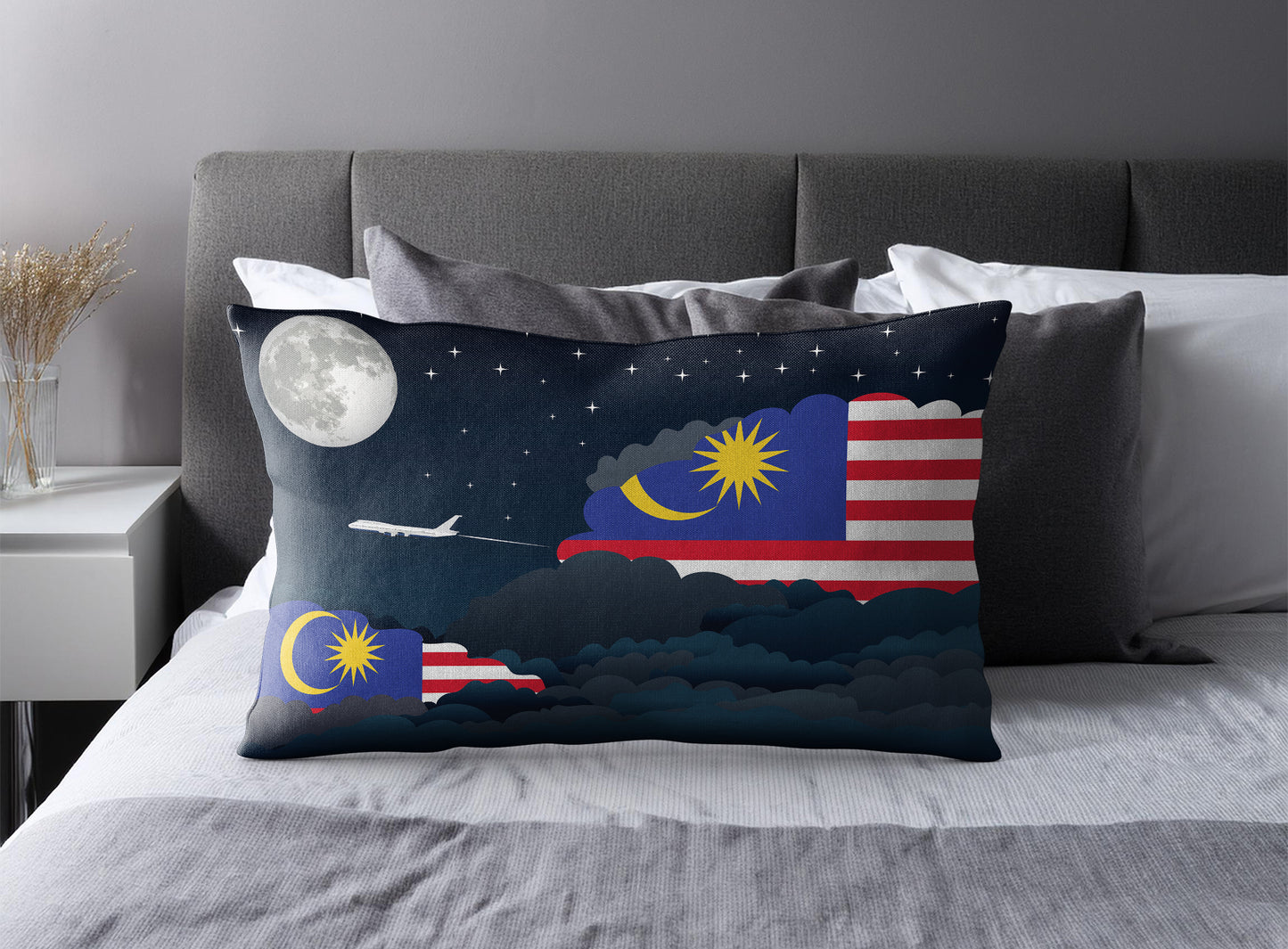 Malaysia World Airplane Night Clouds Square & Rectangle Pillow Cases | Aviation Night Sky Pillow Covers