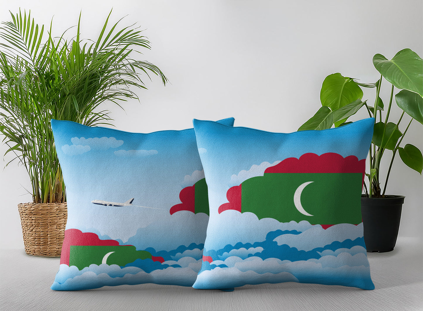 Maldives World Airplane Day Clouds Square & Rectangle Pillow Cases | Aviation Decorative Pillow Covers