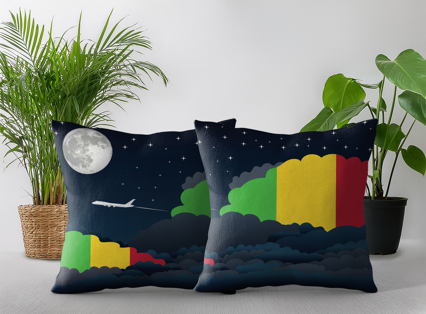 Mali World Airplane Night Clouds Square & Rectangle Pillow Cases | Aviation Night Sky Pillow Covers