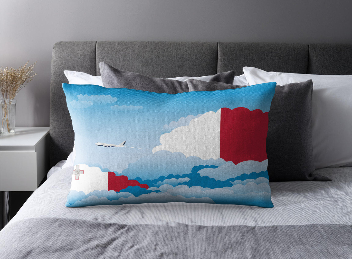 Malta World Airplane Day Clouds Square & Rectangle Pillow Cases | Aviation Decorative Pillow Covers