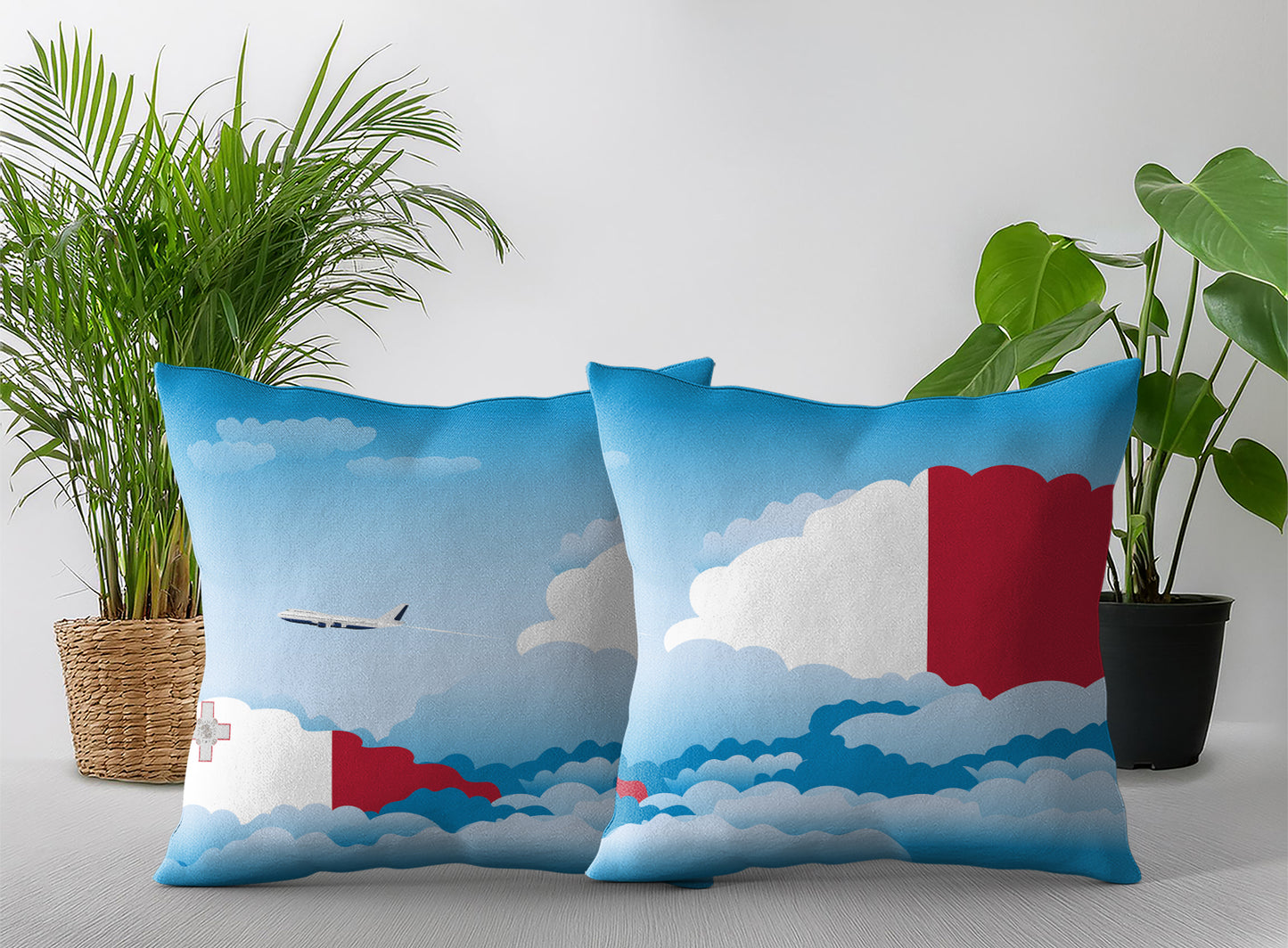 Malta Day Clouds Pillow Case and Pillow Throw