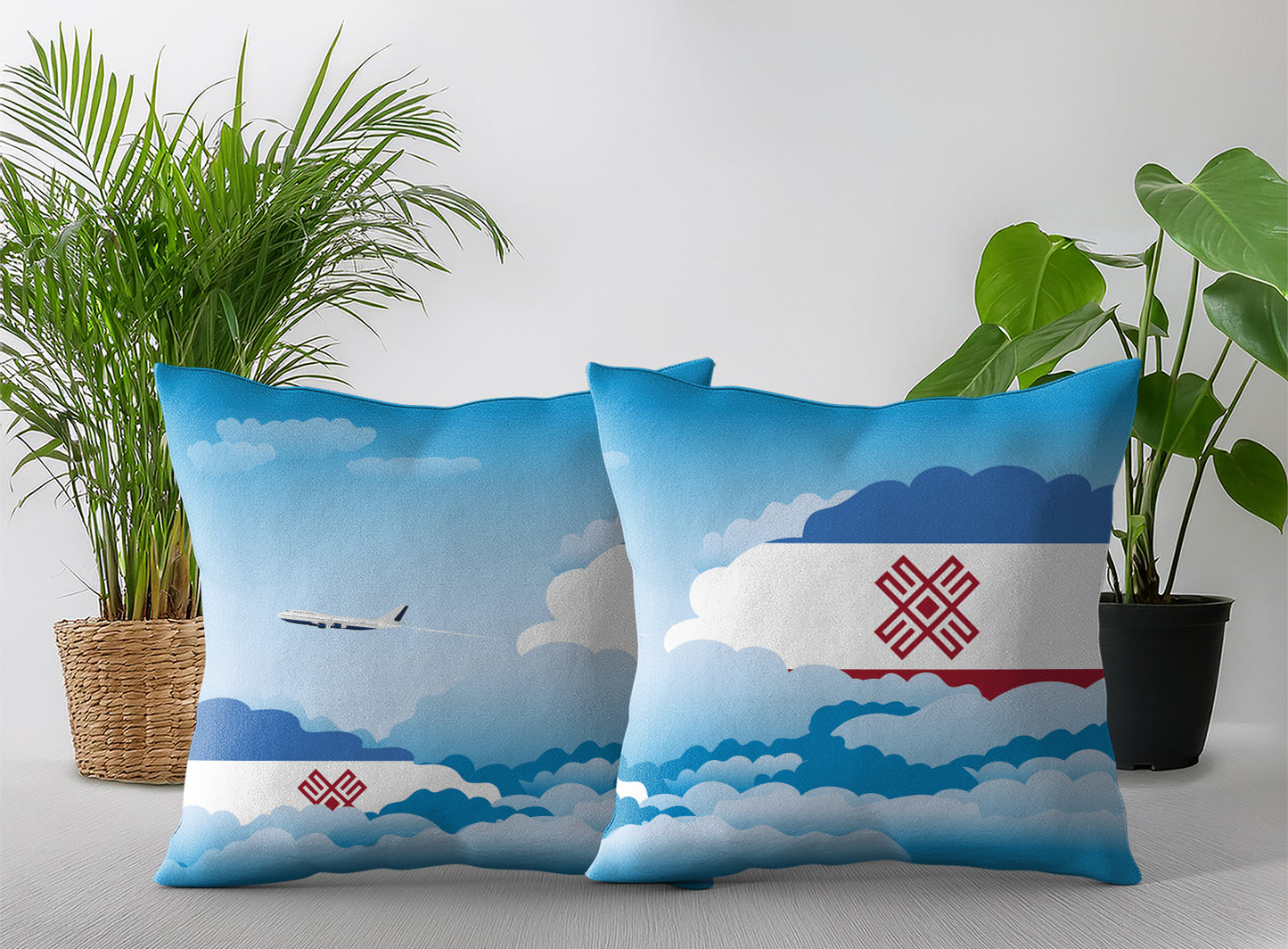 Mari El World Airplane Day Clouds Square & Rectangle Pillow Cases | Aviation Decorative Pillow Covers