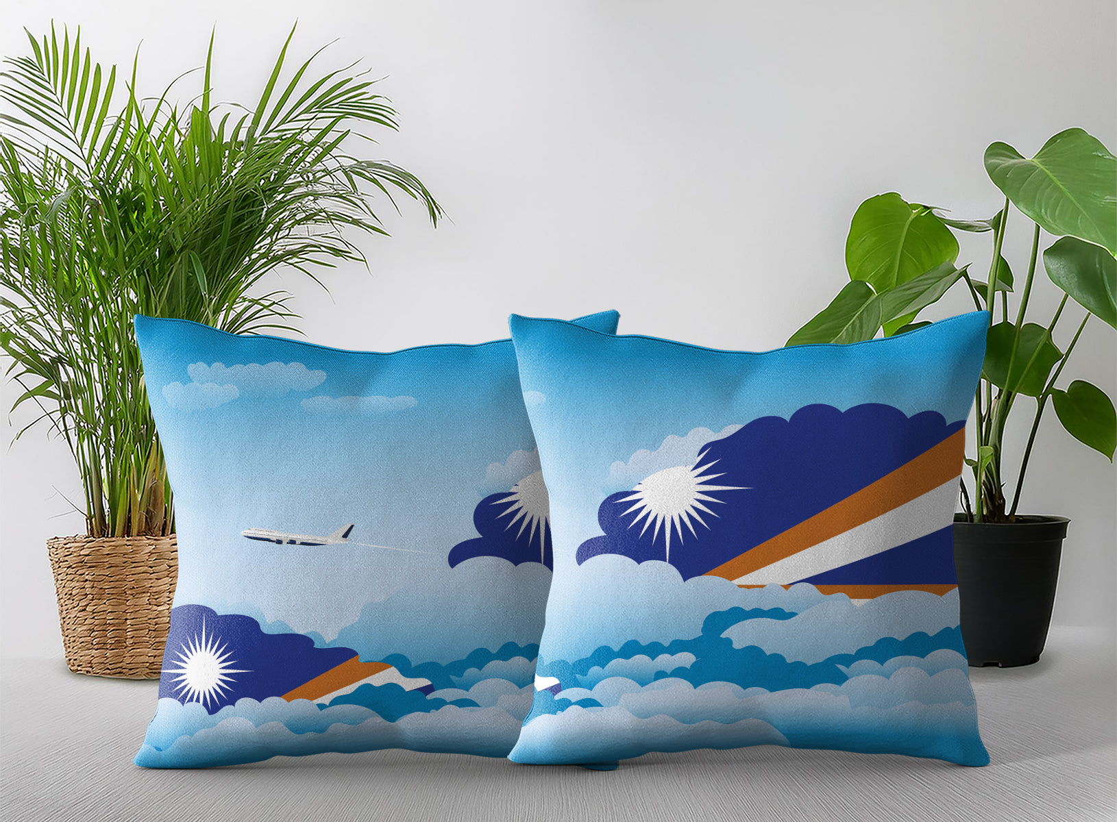Marshall Islands World Airplane Day Clouds Square & Rectangle Pillow Cases | Aviation Decorative Pillow Covers