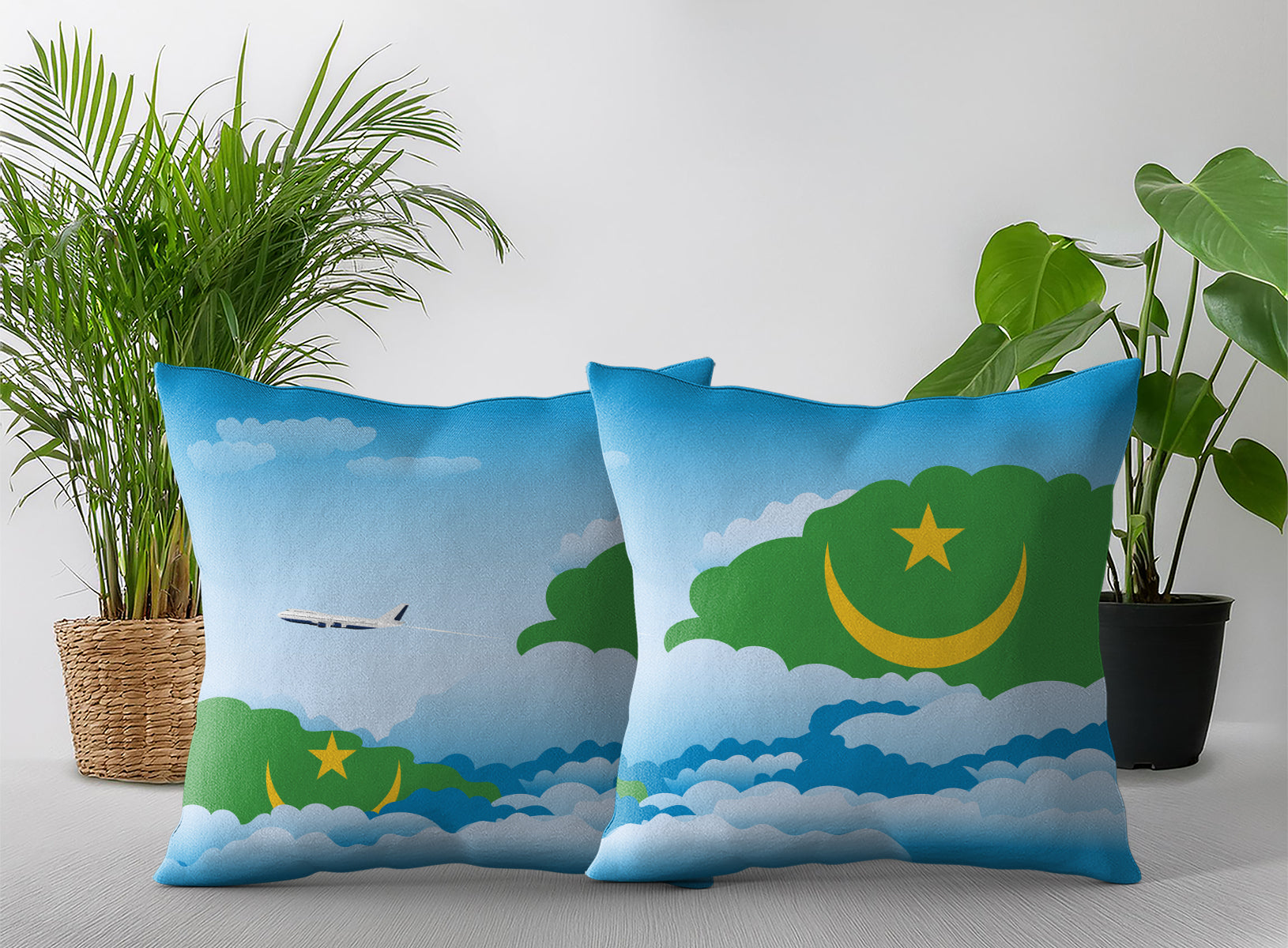Mauritania World Airplane Day Clouds Square & Rectangle Pillow Cases | Aviation Decorative Pillow Covers