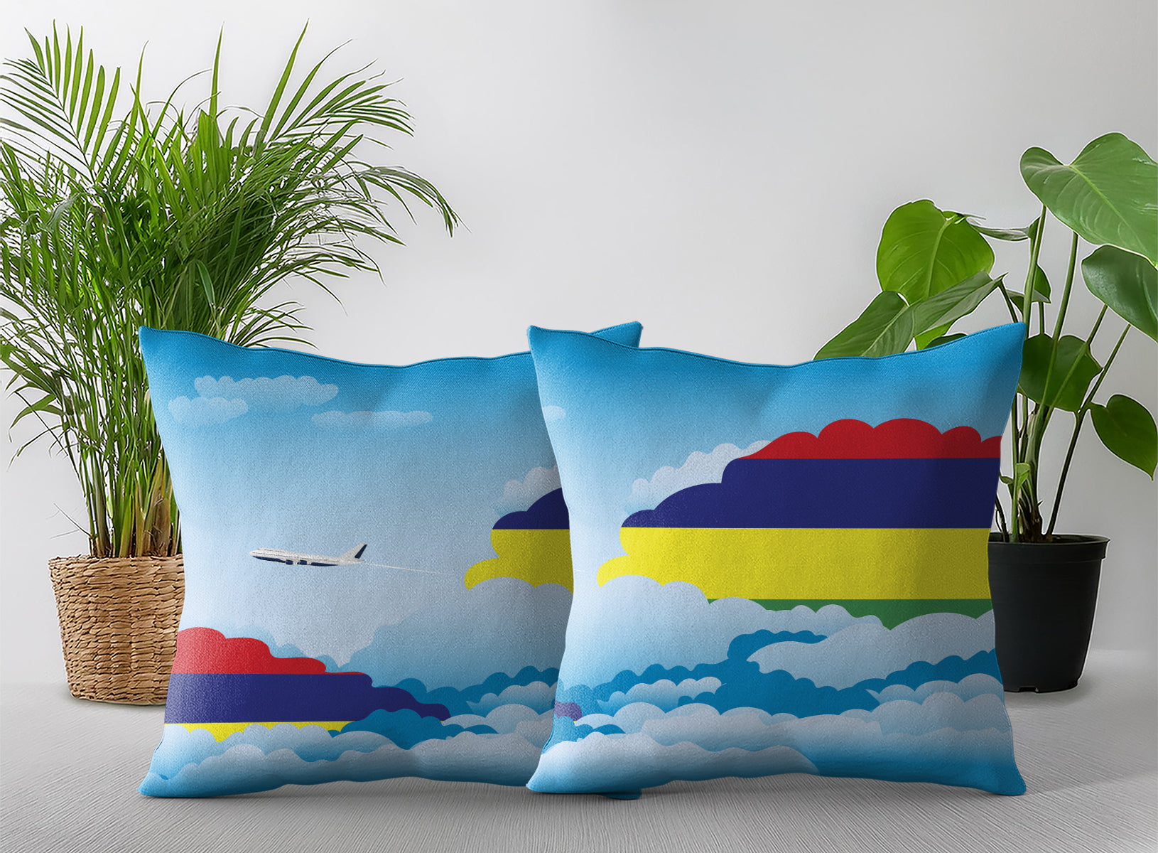 Mauritius World Airplane Day Clouds Square & Rectangle Pillow Cases | Aviation Decorative Pillow Covers