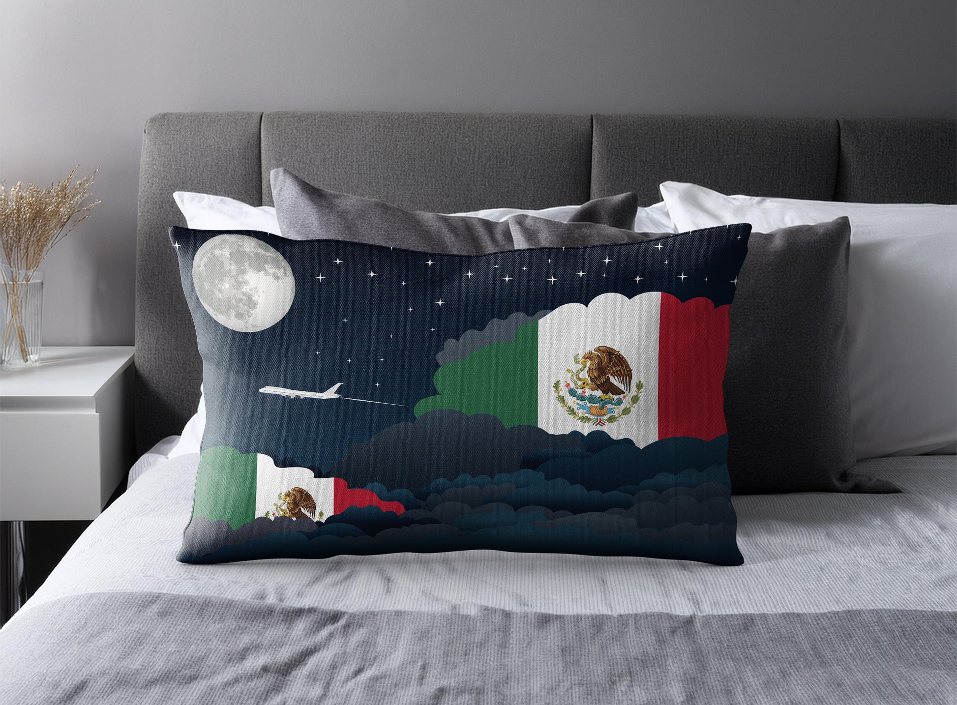 Mexico World Airplane Night Clouds Square & Rectangle Pillow Cases | Aviation Night Sky Pillow Covers