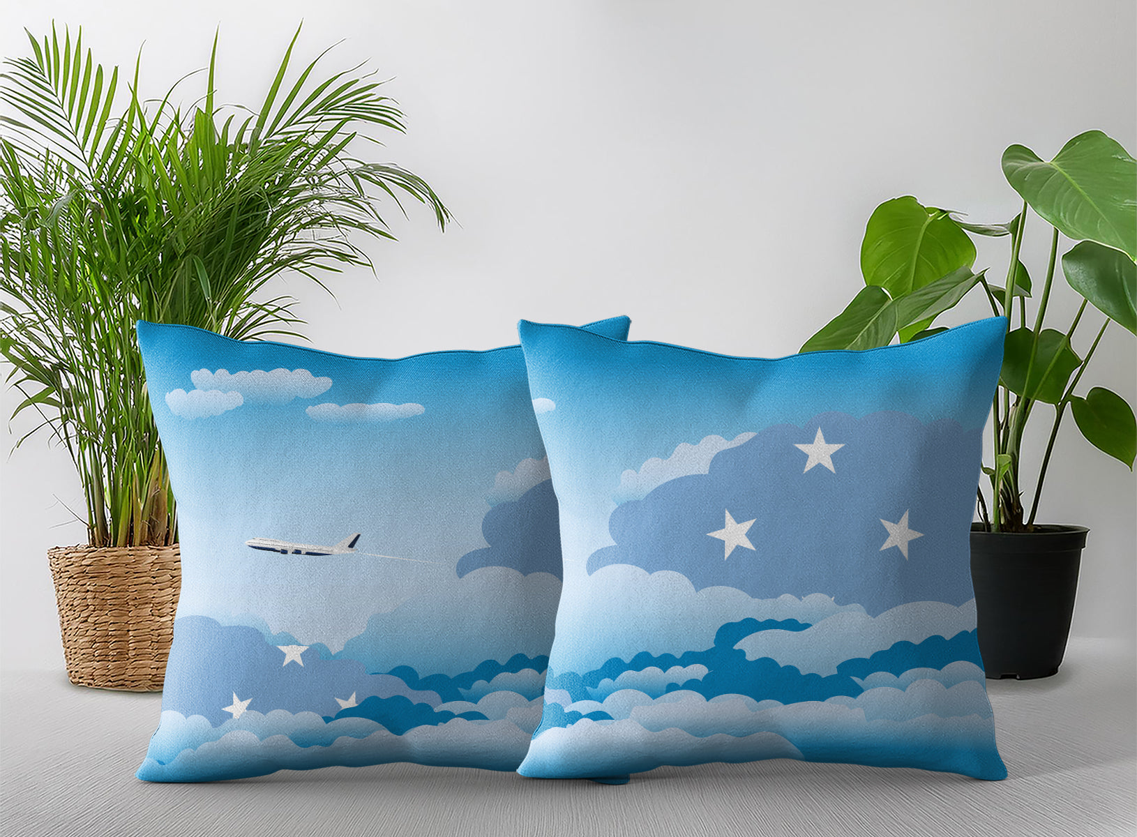 Micronesia Federated States World Airplane Day Clouds Square & Rectangle Pillow Cases | Aviation Decorative Pillow Covers