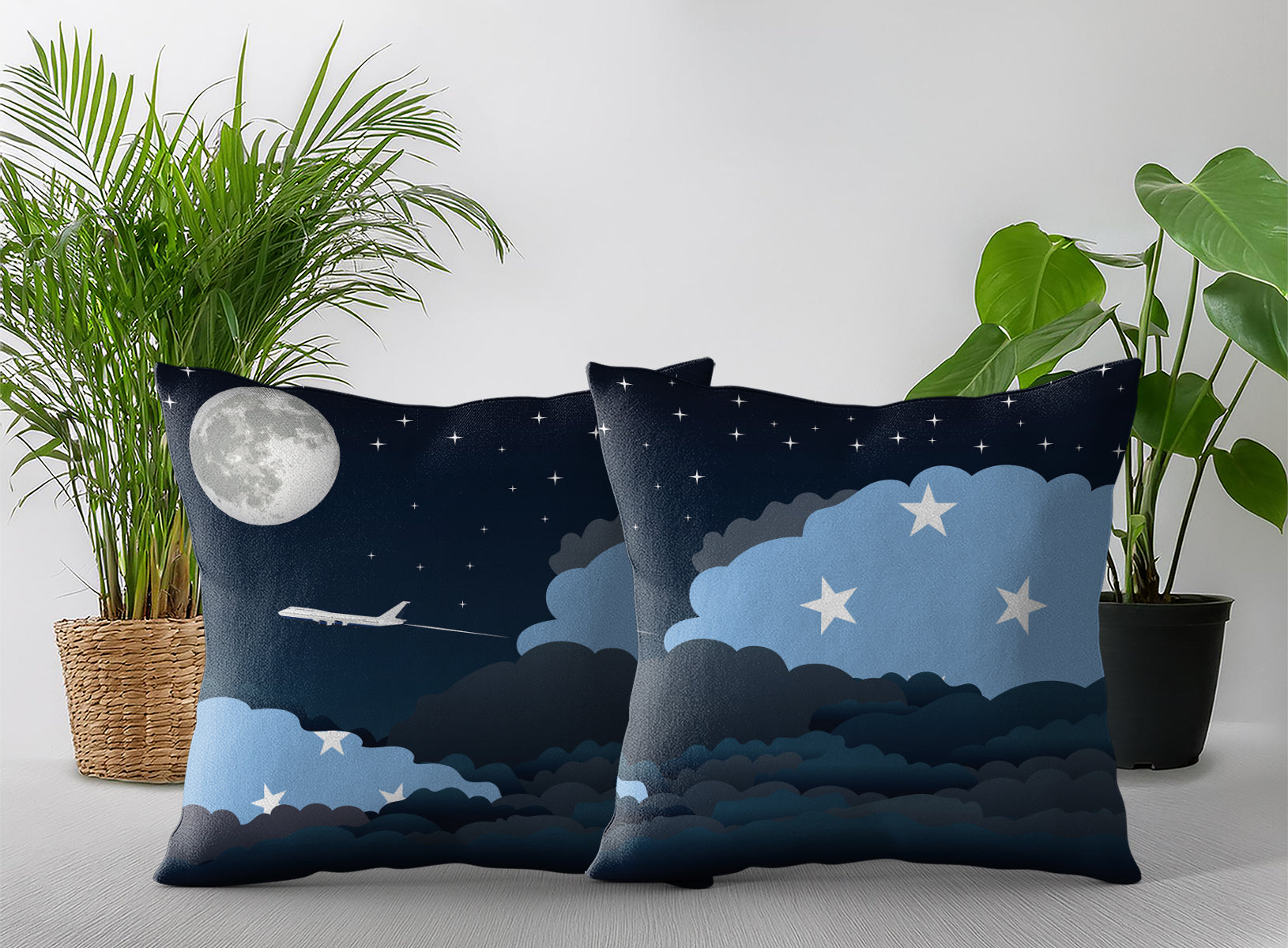 Micronesia Federated States World Airplane Night Clouds Square & Rectangle Pillow Cases | Aviation Night Sky Pillow Covers