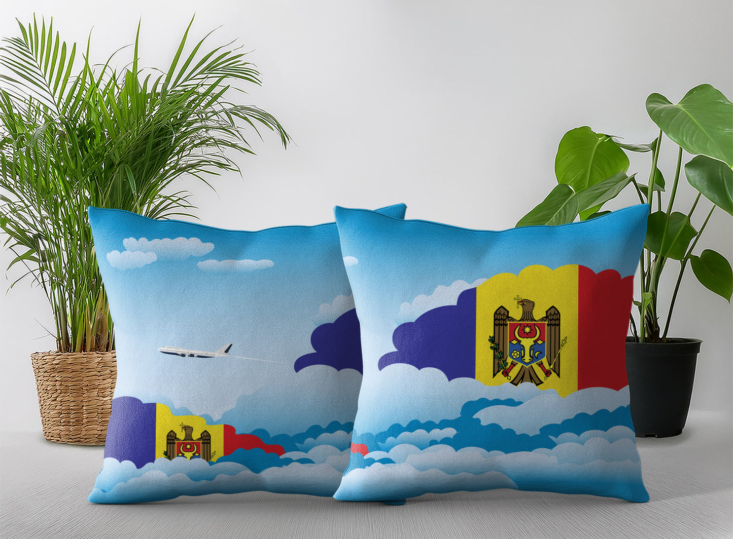 Moldova World Airplane Day Clouds Square & Rectangle Pillow Cases | Aviation Decorative Pillow Covers