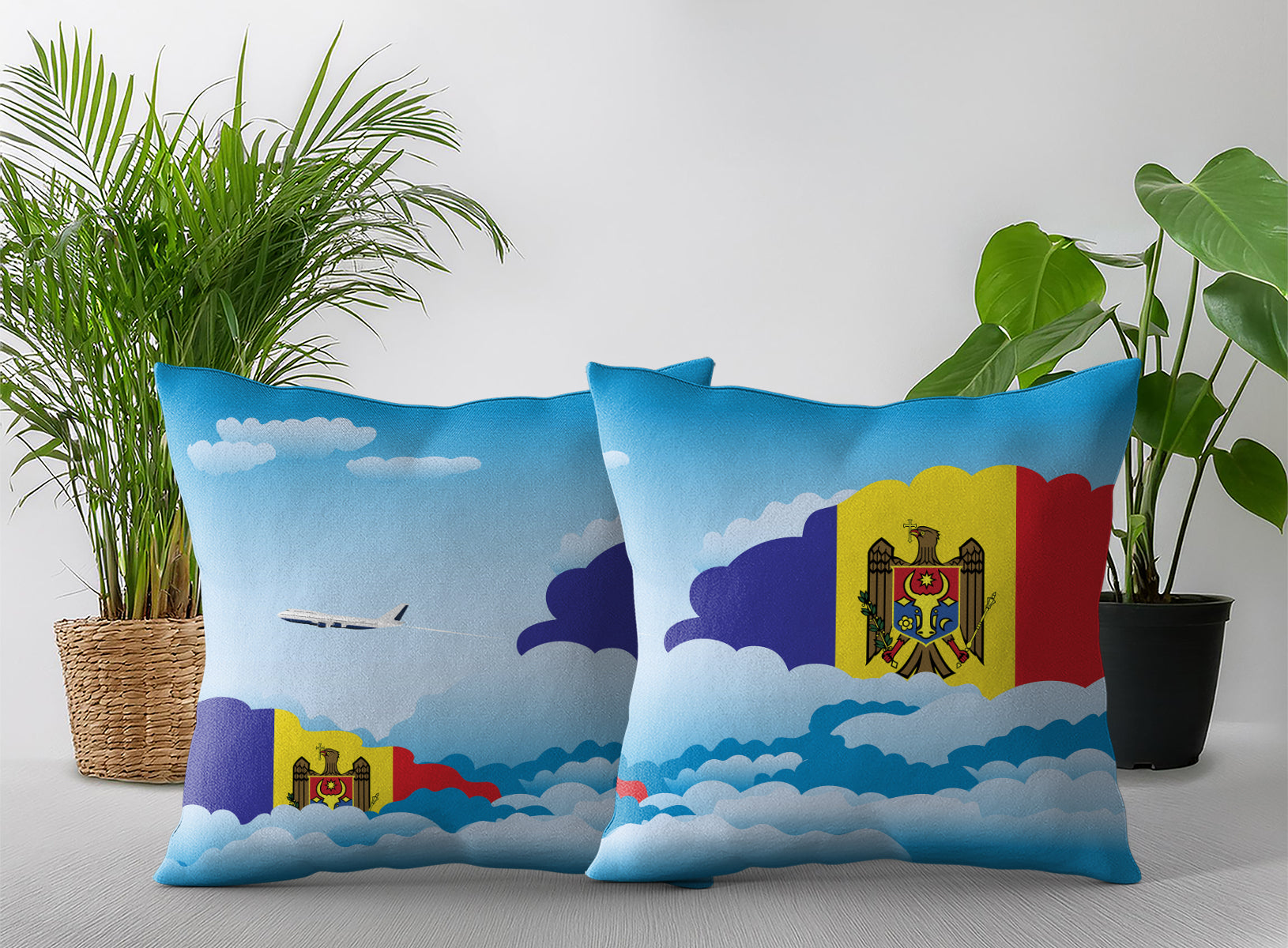 Moldova World Airplane Day Clouds Square & Rectangle Pillow Cases | Aviation Decorative Pillow Covers