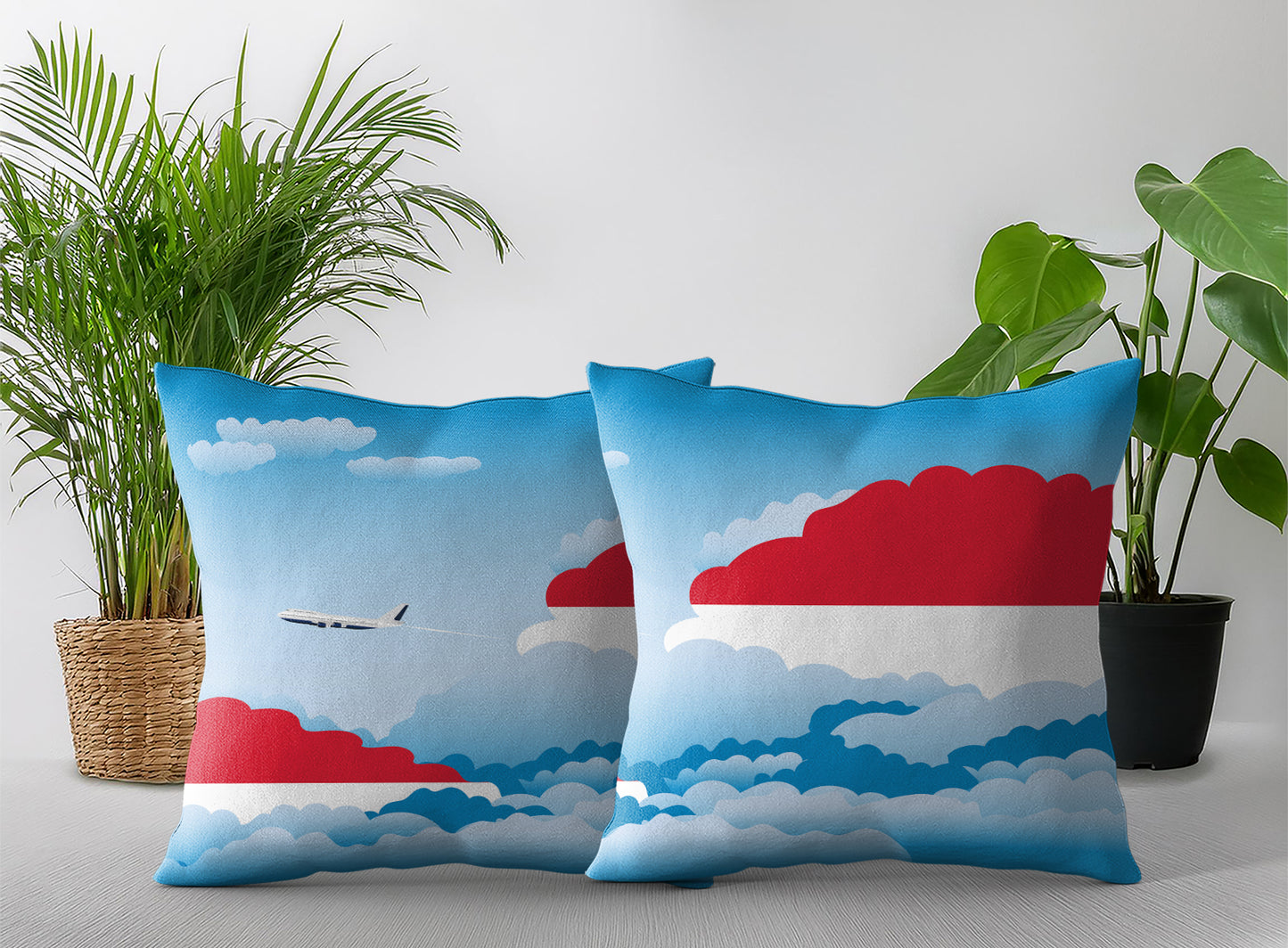 Monaco World Airplane Day Clouds Square & Rectangle Pillow Cases | Aviation Decorative Pillow Covers
