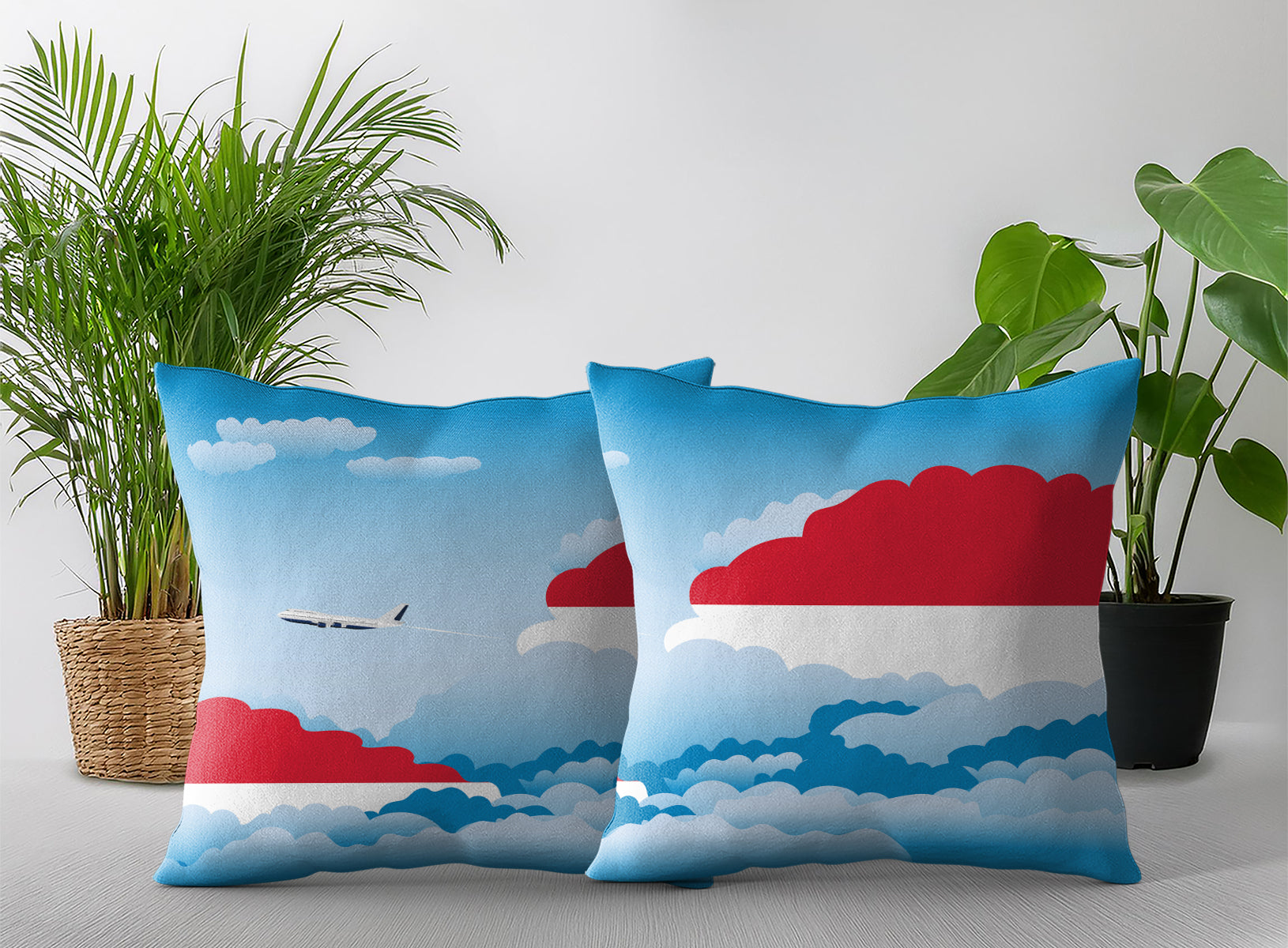 Monaco World Airplane Day Clouds Square & Rectangle Pillow Cases | Aviation Decorative Pillow Covers