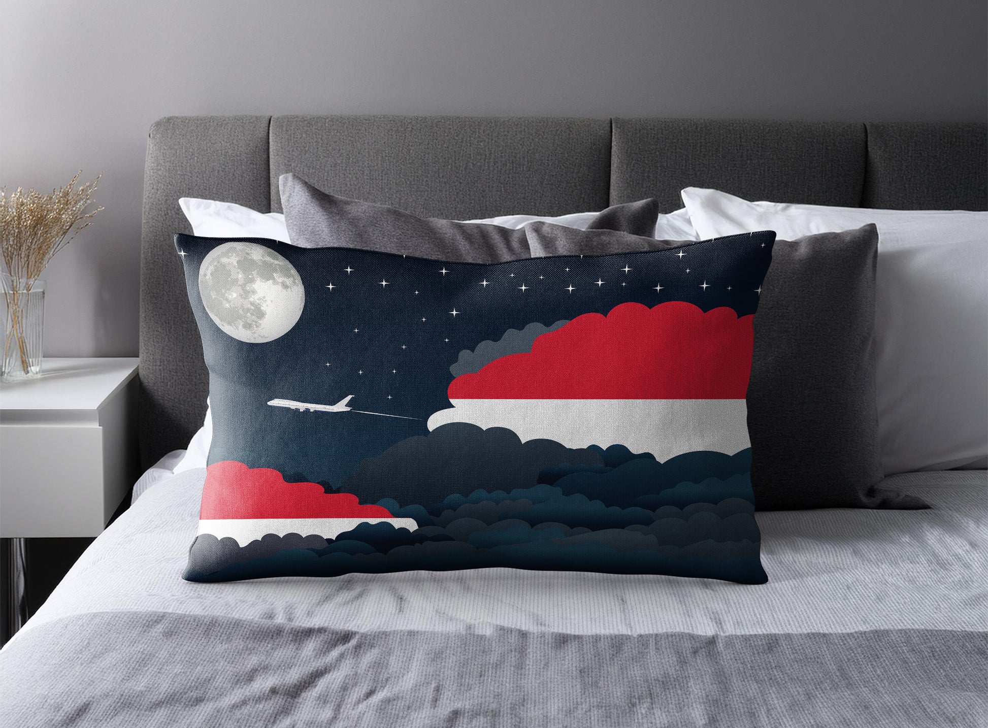 Monaco World Airplane Night Clouds Square & Rectangle Pillow Cases | Aviation Night Sky Pillow Covers