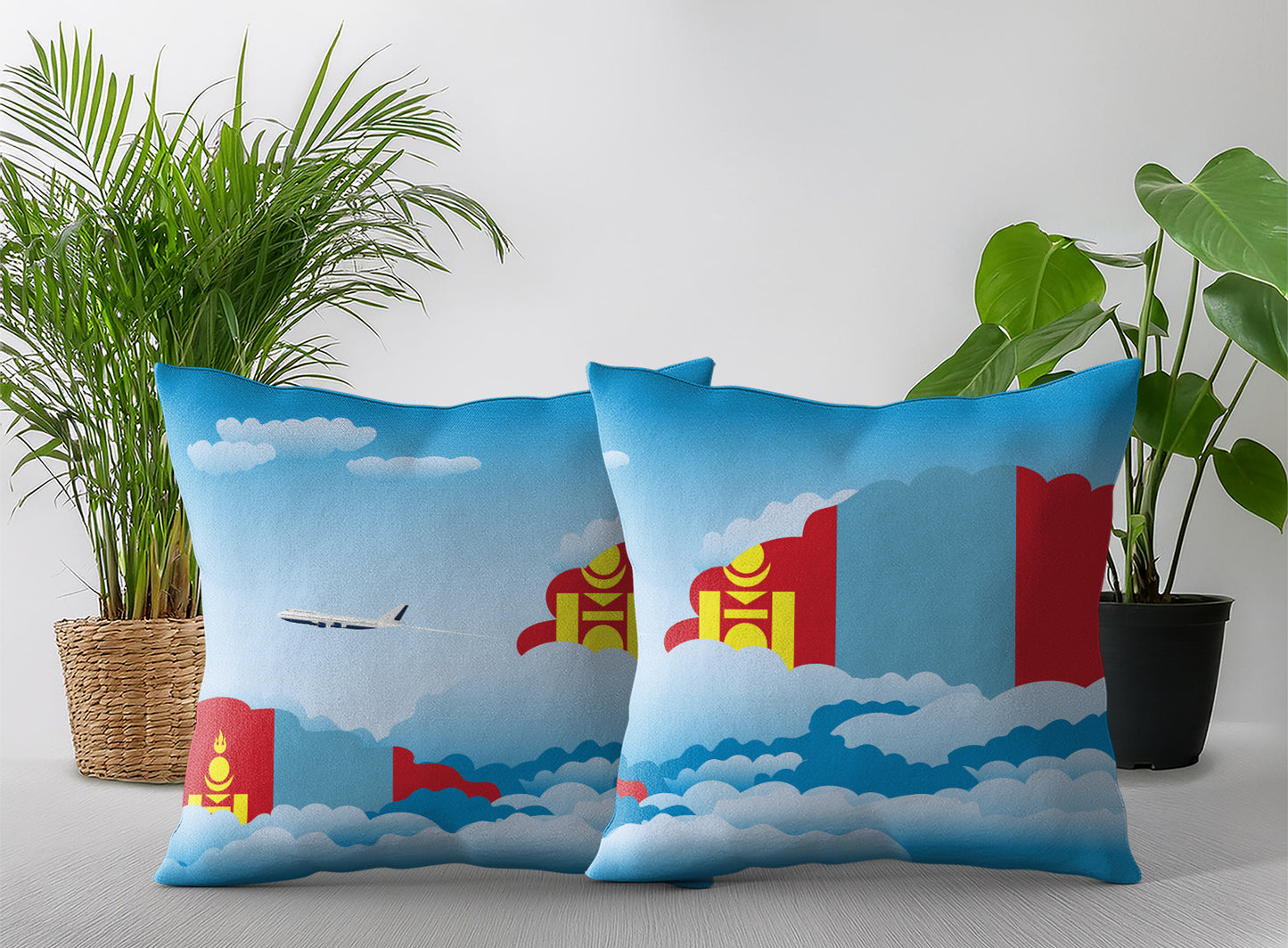 Mongolia World Airplane Day Clouds Square & Rectangle Pillow Cases | Aviation Decorative Pillow Covers
