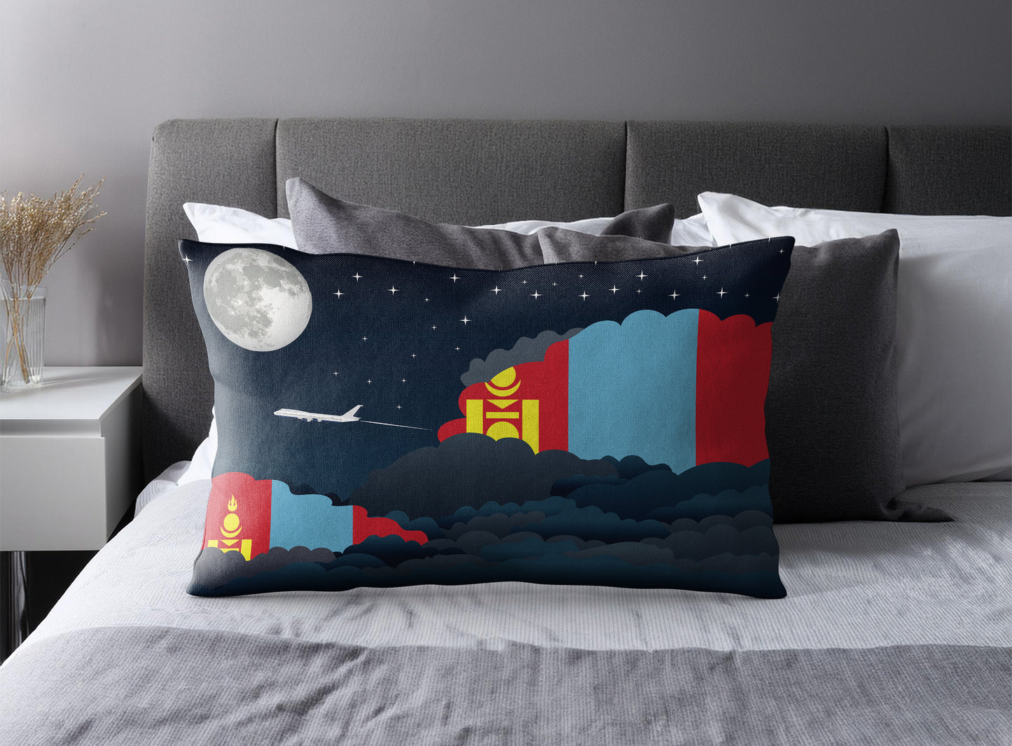 Mongolia World Airplane Night Clouds Square & Rectangle Pillow Cases | Aviation Night Sky Pillow Covers