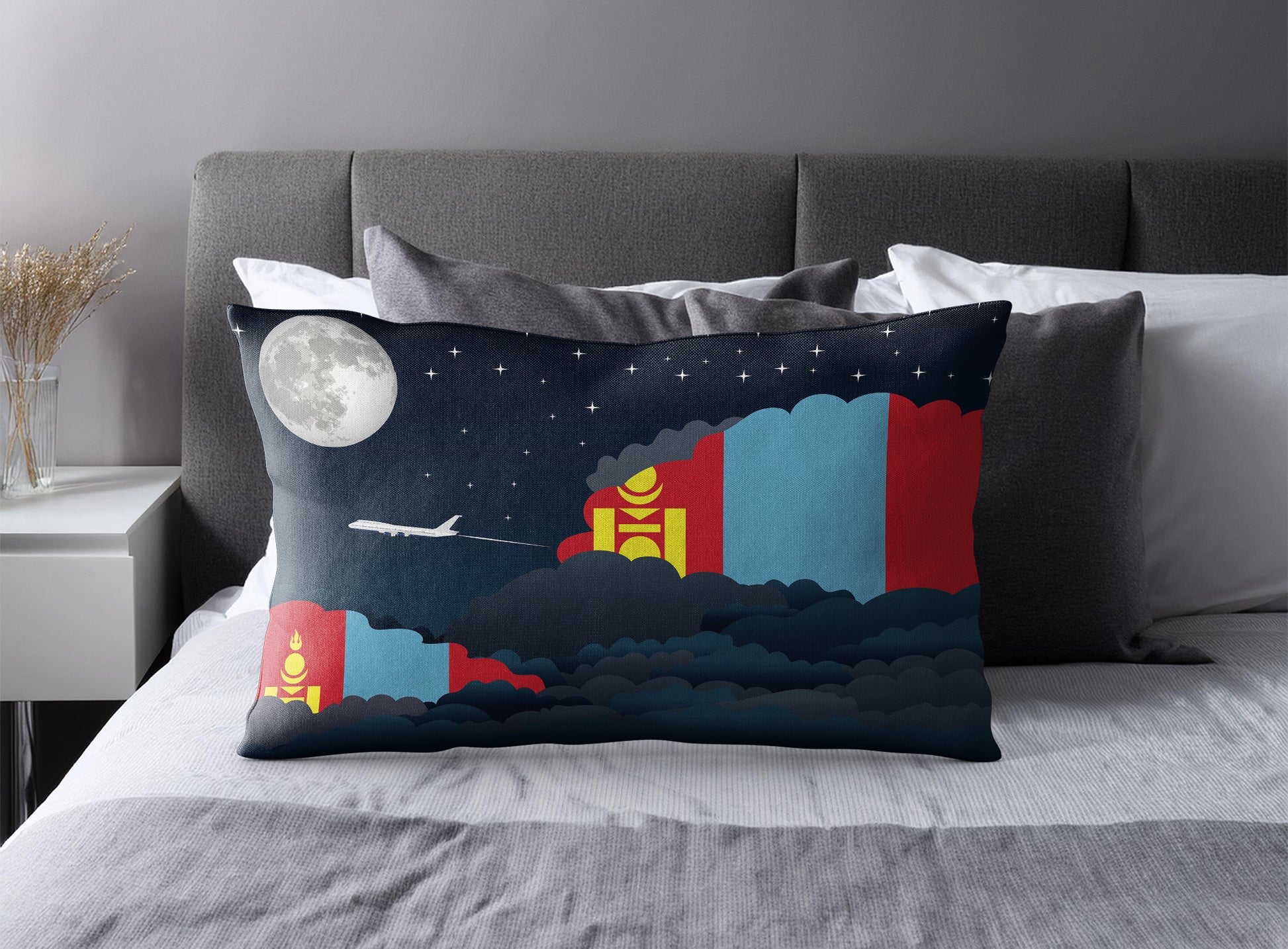 Mongolia World Airplane Night Clouds Square & Rectangle Pillow Cases | Aviation Night Sky Pillow Covers