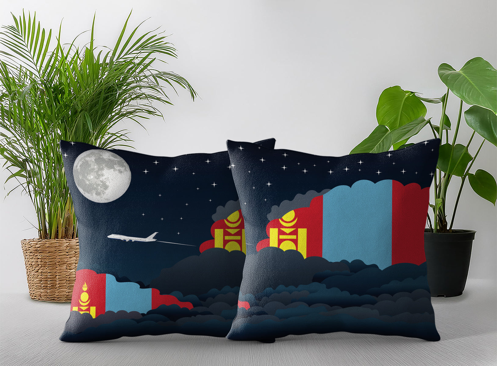 Mongolia World Airplane Night Clouds Square & Rectangle Pillow Cases | Aviation Night Sky Pillow Covers