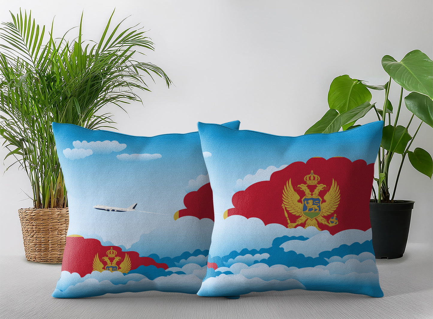 Montenegro World Airplane Day Clouds Square & Rectangle Pillow Cases | Aviation Decorative Pillow Covers