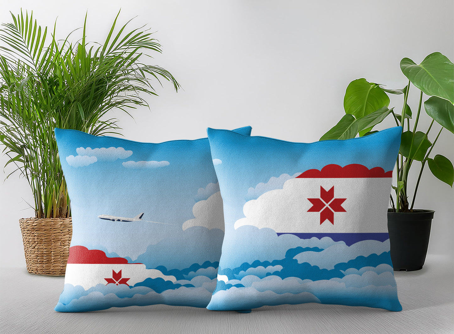Mordovia World Airplane Day Clouds Square & Rectangle Pillow Cases | Aviation Decorative Pillow Covers