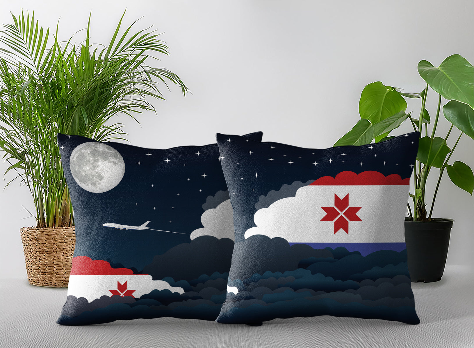 Mordovia World Airplane Night Clouds Square & Rectangle Pillow Cases | Aviation Night Sky Pillow Covers