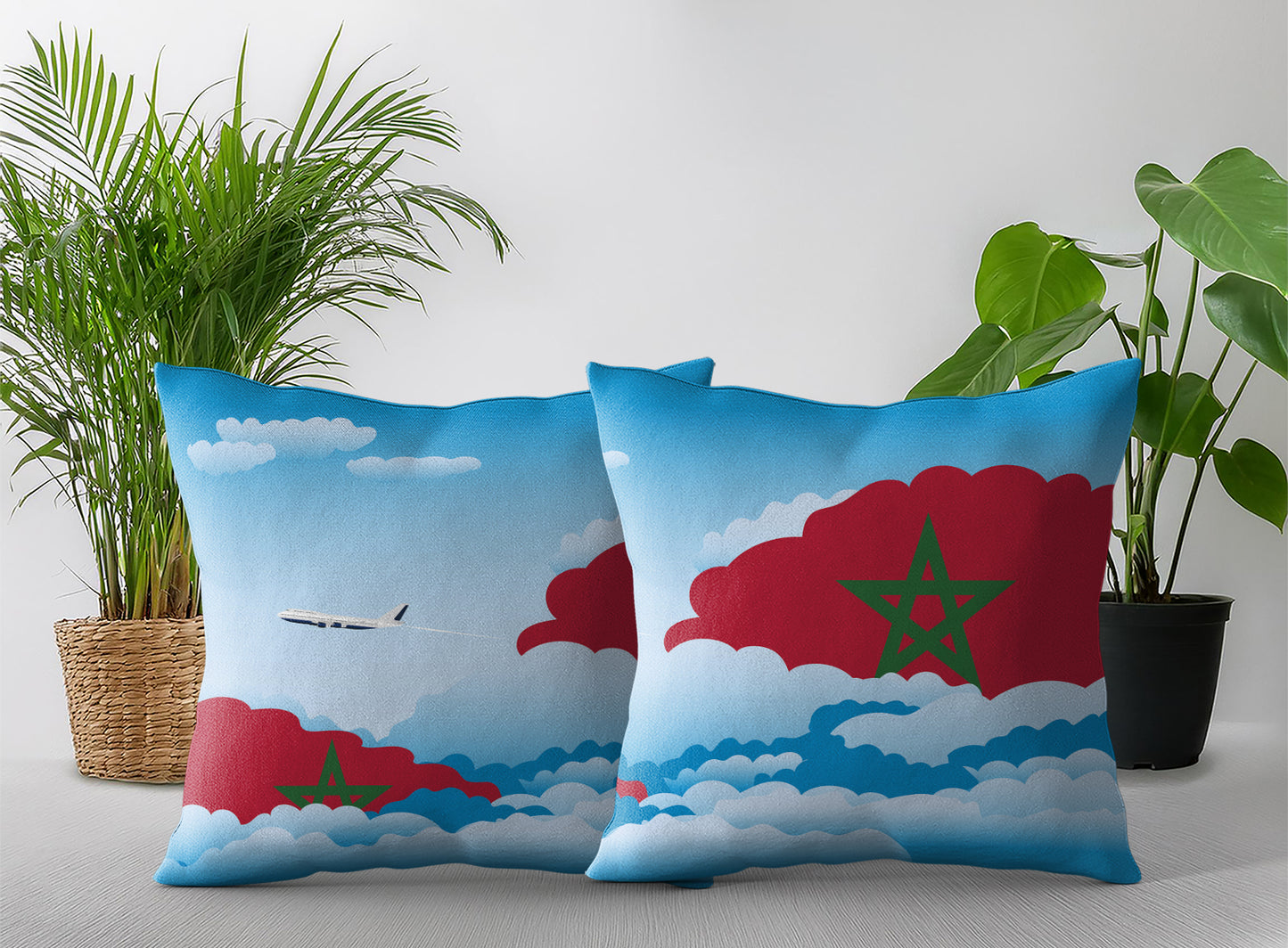 Morocco World Airplane Day Clouds Square & Rectangle Pillow Cases | Aviation Decorative Pillow Covers