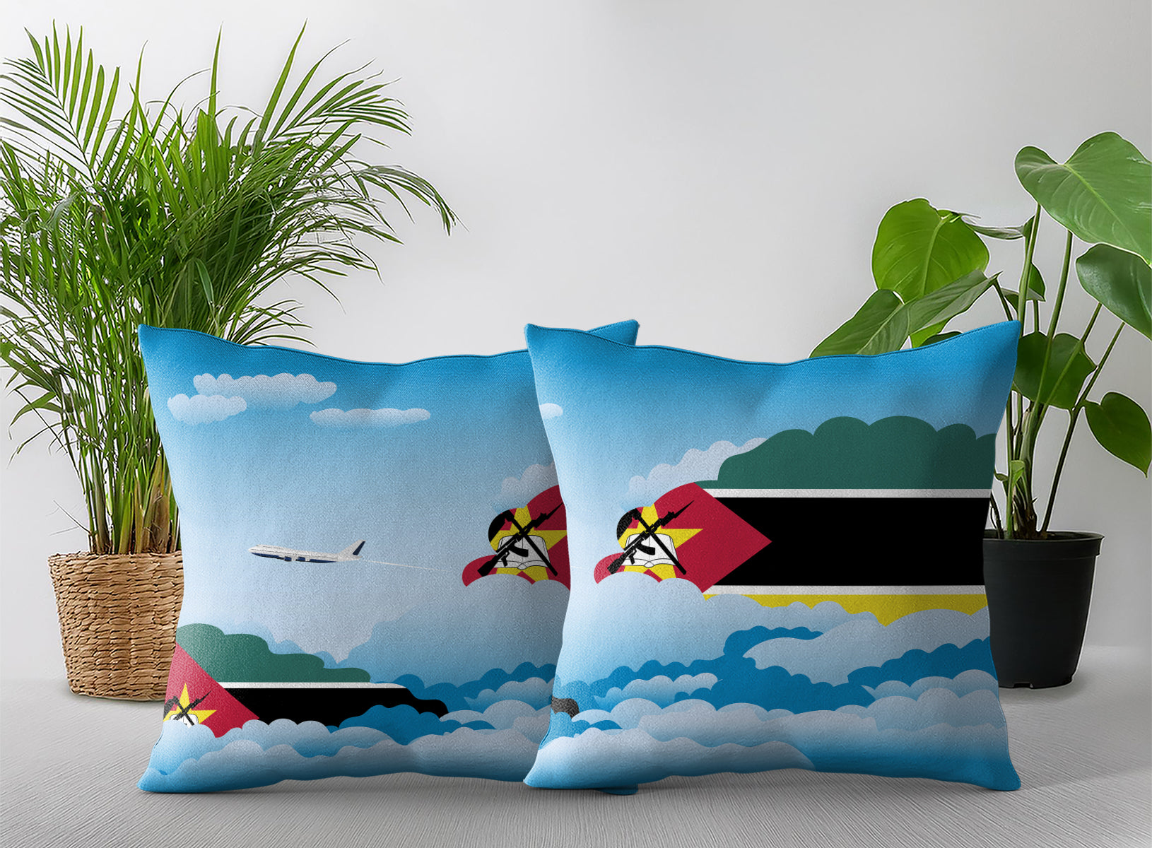 Mozambique World Airplane Day Clouds Square & Rectangle Pillow Cases | Aviation Decorative Pillow Covers